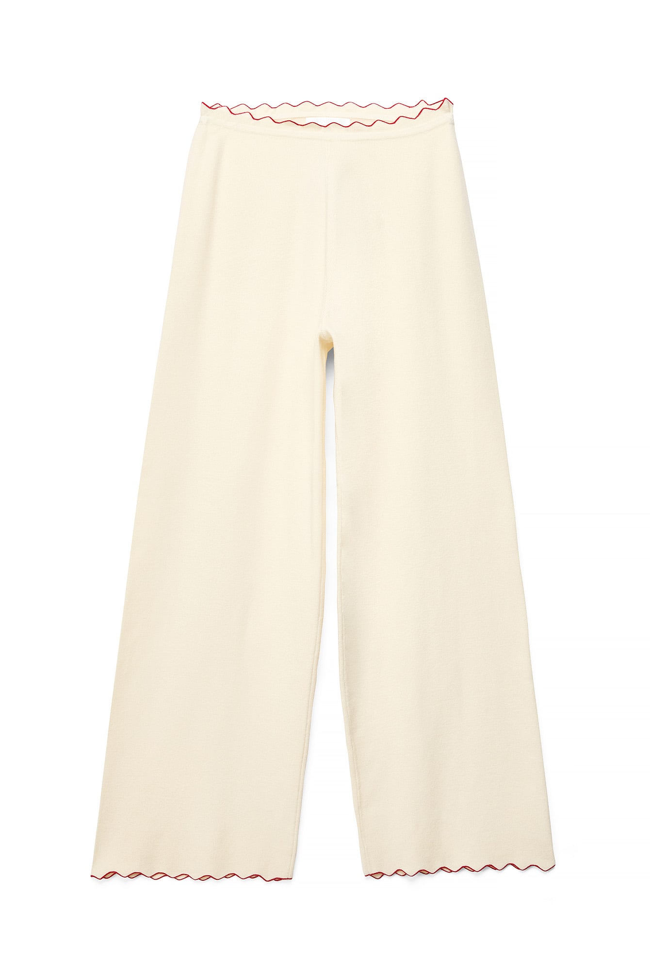 Beige Knitted Scallop Edge Trousers