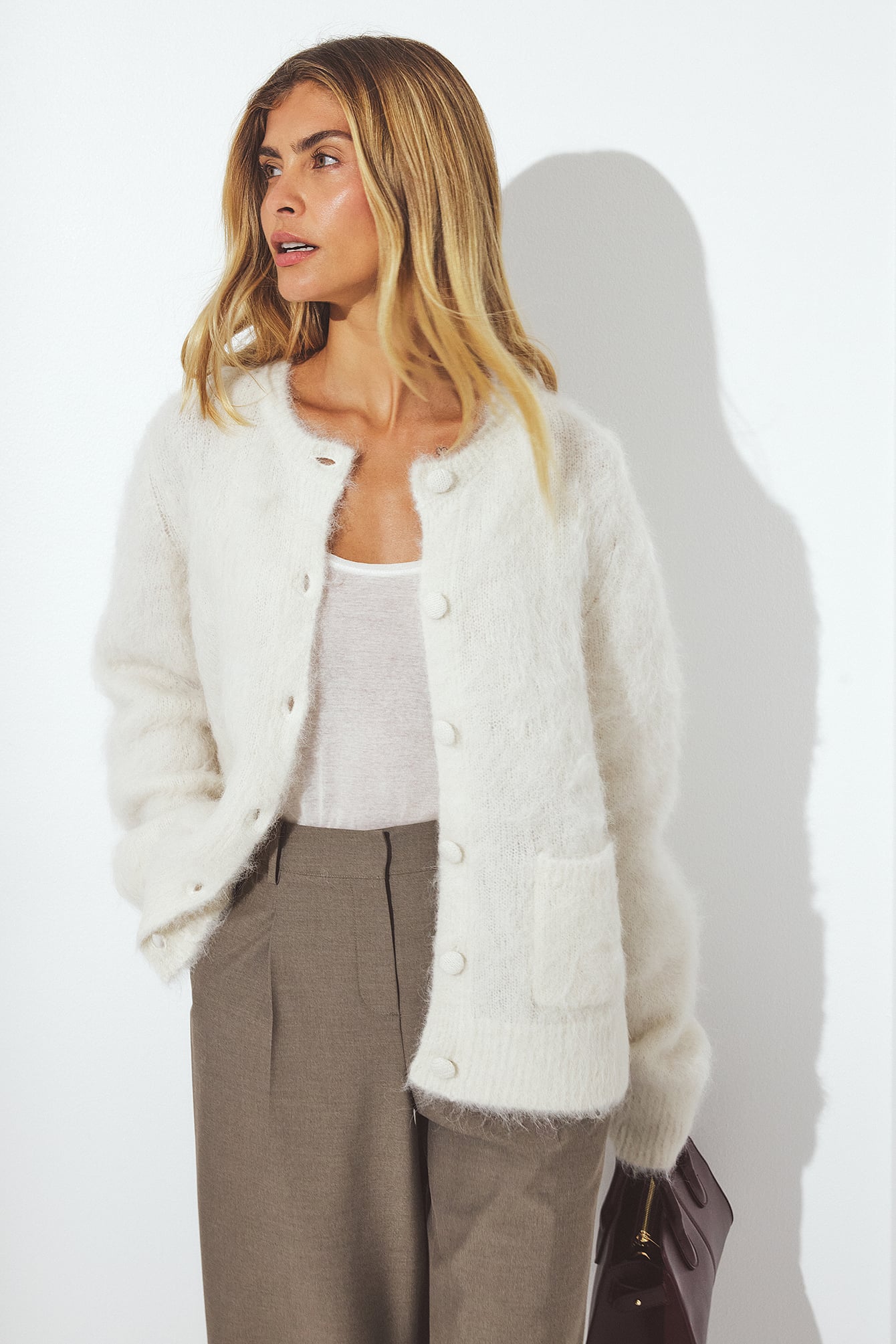 Knitted Alpaca Blend Cardigan Offwhite | NA-KD