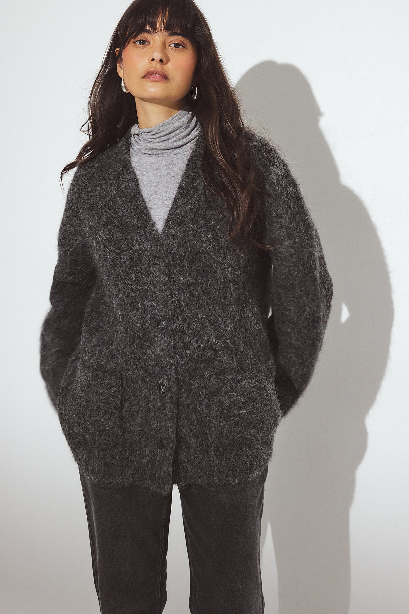 Knitted Alpaca Blend Oversized Cardigan Grey | NA-KD