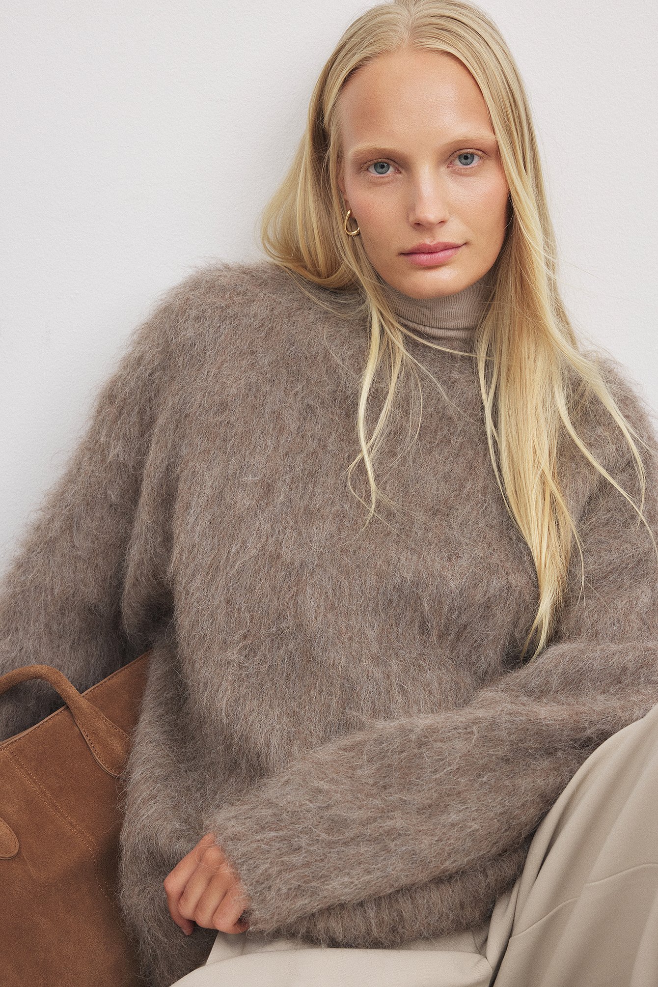 Gebreide oversized trui van alpacamix Bruin