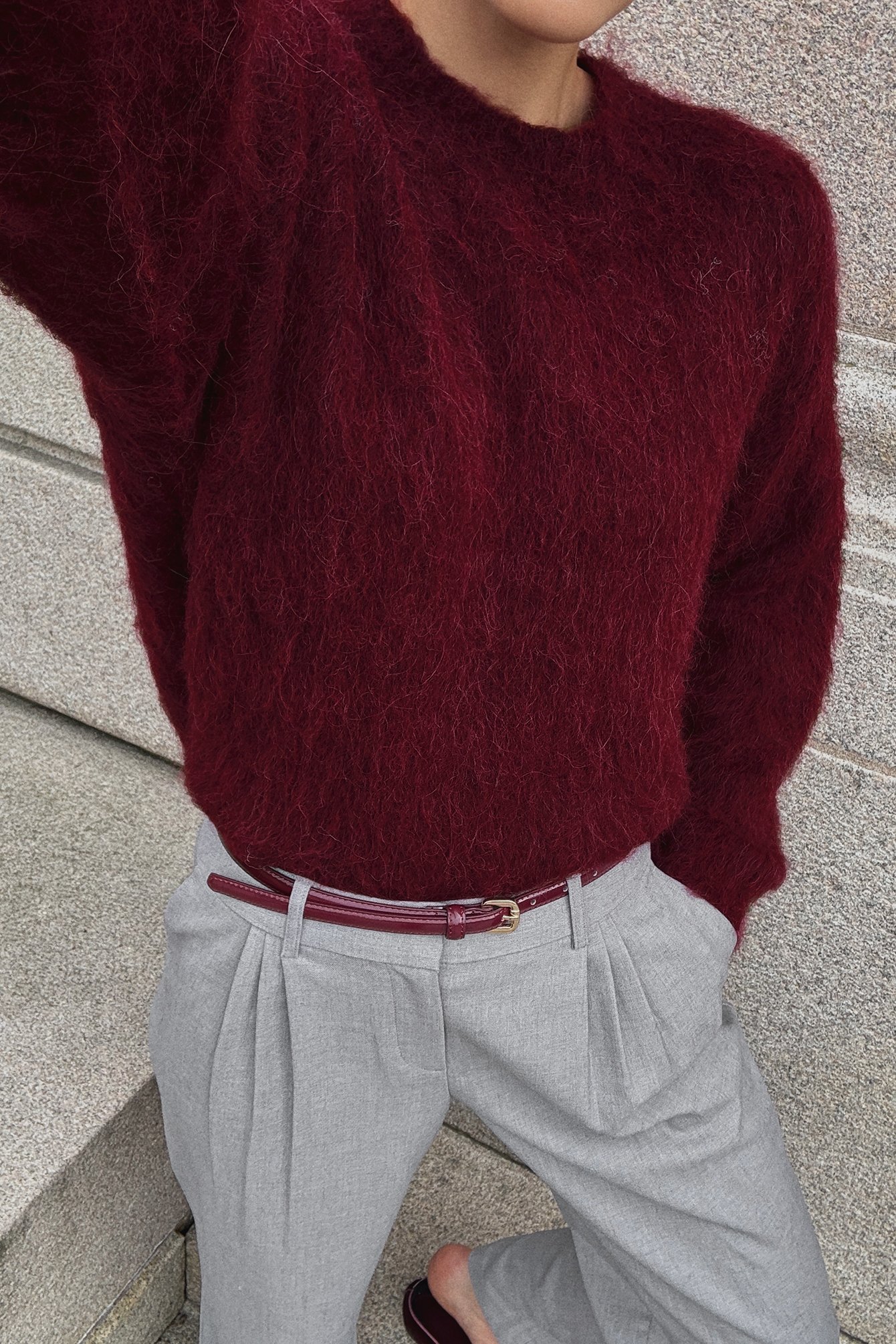 Premium Selection Knitted Alpaca Blend Oversized Sweater - Premium Quality - Burgundy - XS (EU 32) - NA-KD / NAKD