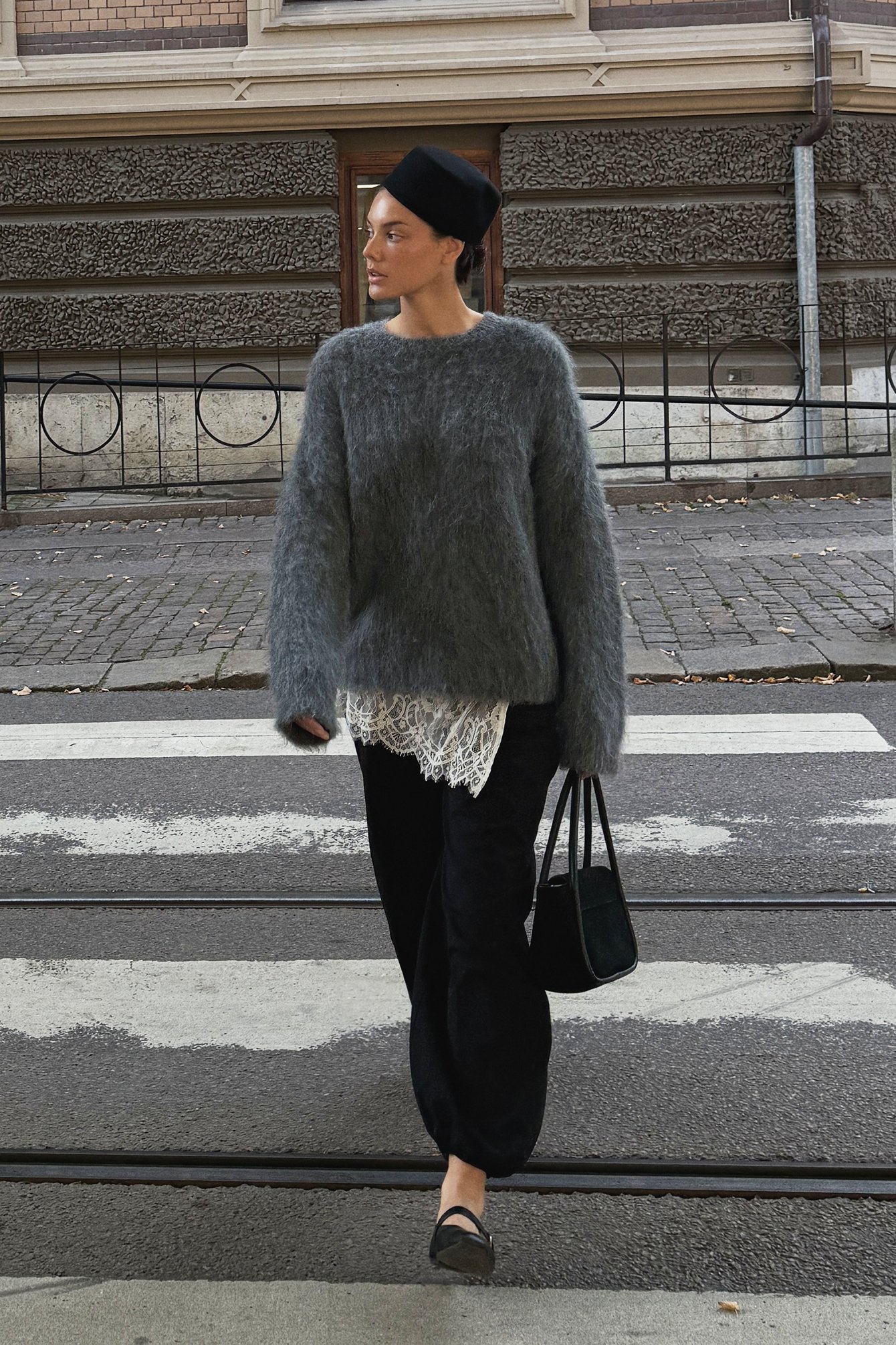 Premium Selection Knitted Alpaca Blend Oversized Sweater - Premium Quality - Grey - L (EU 42-44) - NA-KD / NAKD