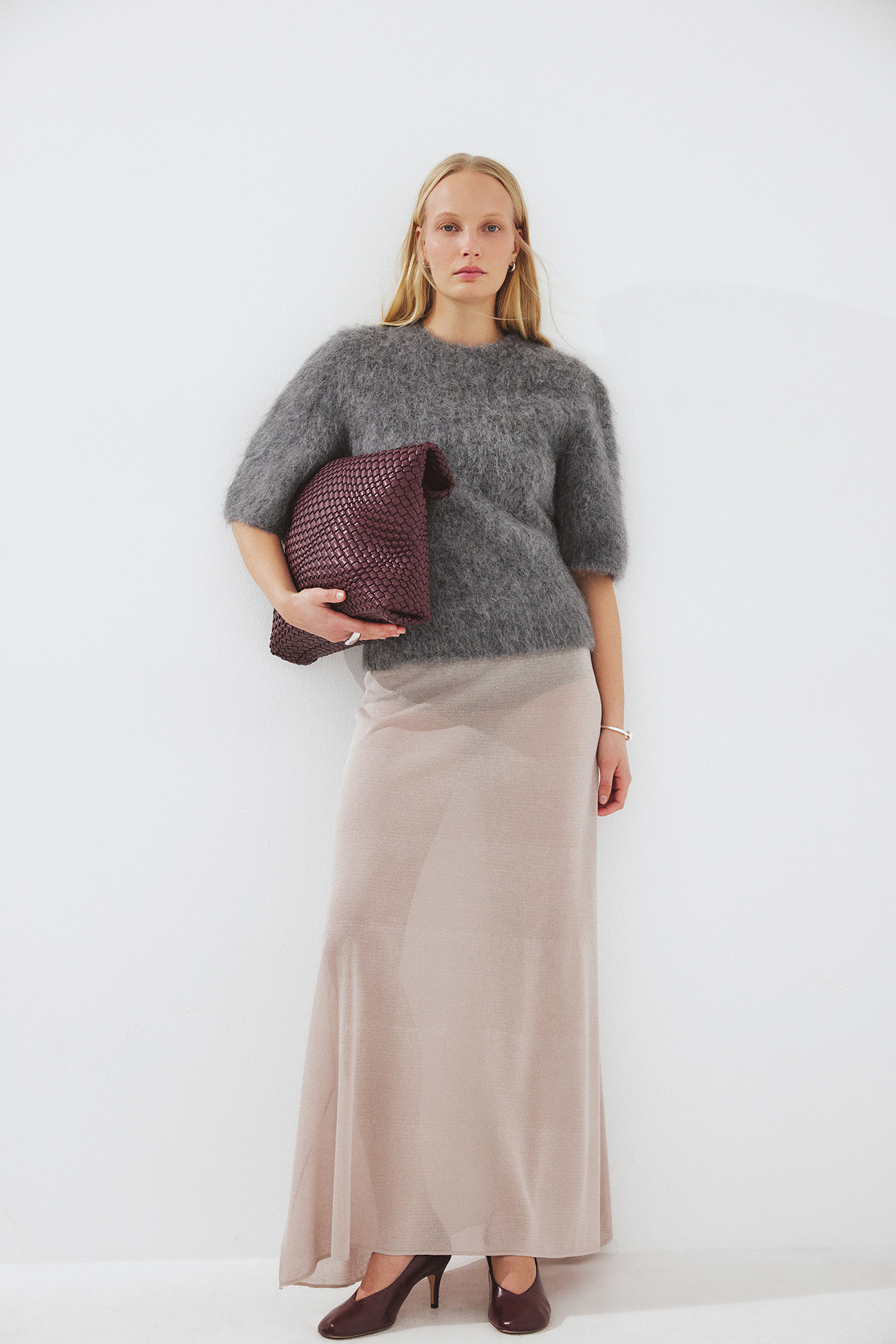 Premium Selection kurzärmeliger Strickpullover aus Alpakamischung - Pullover - Grau - S (EU 34-36) - NA-KD / NAKD