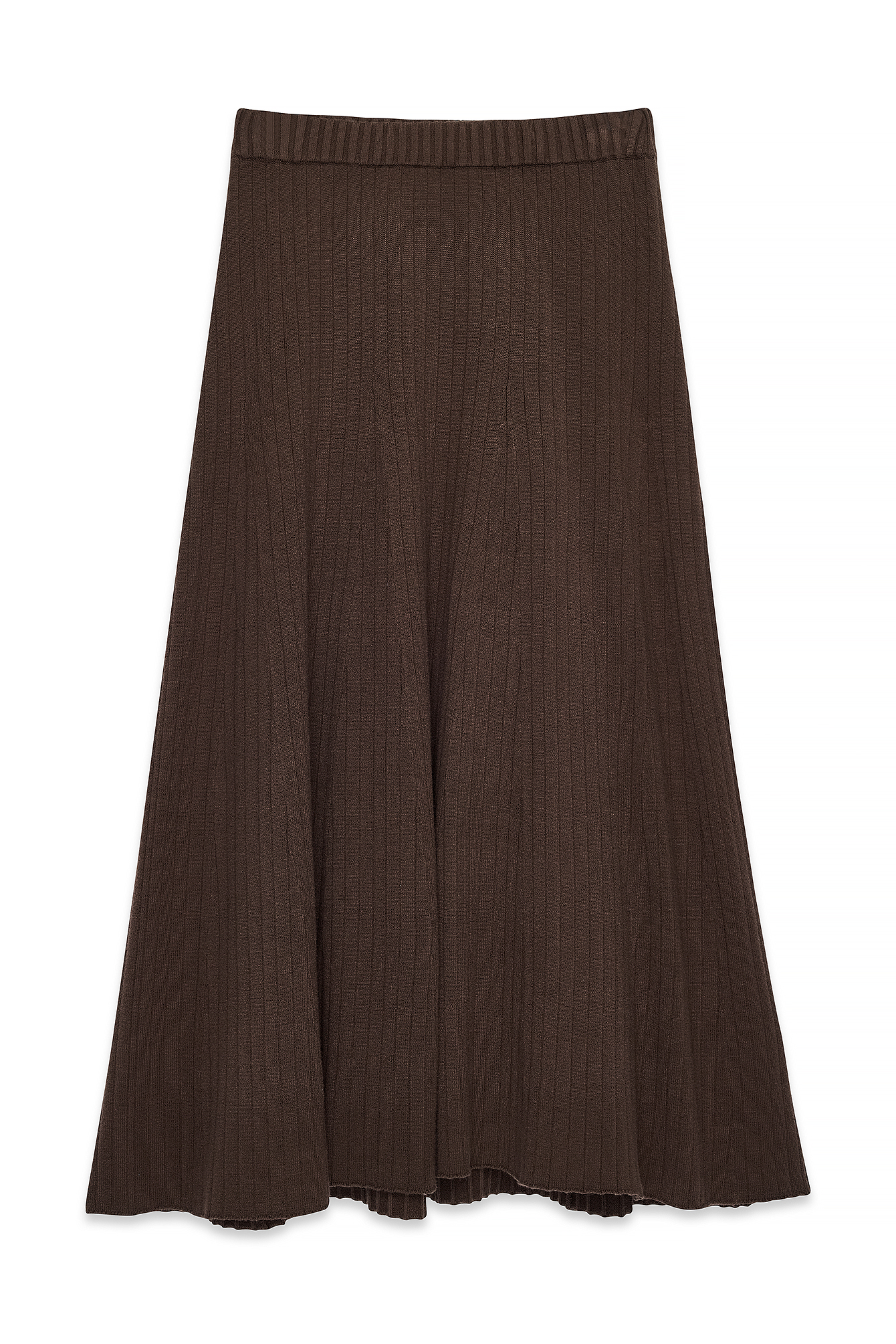 Brown Knitted Asymmetric Maxi Skirt