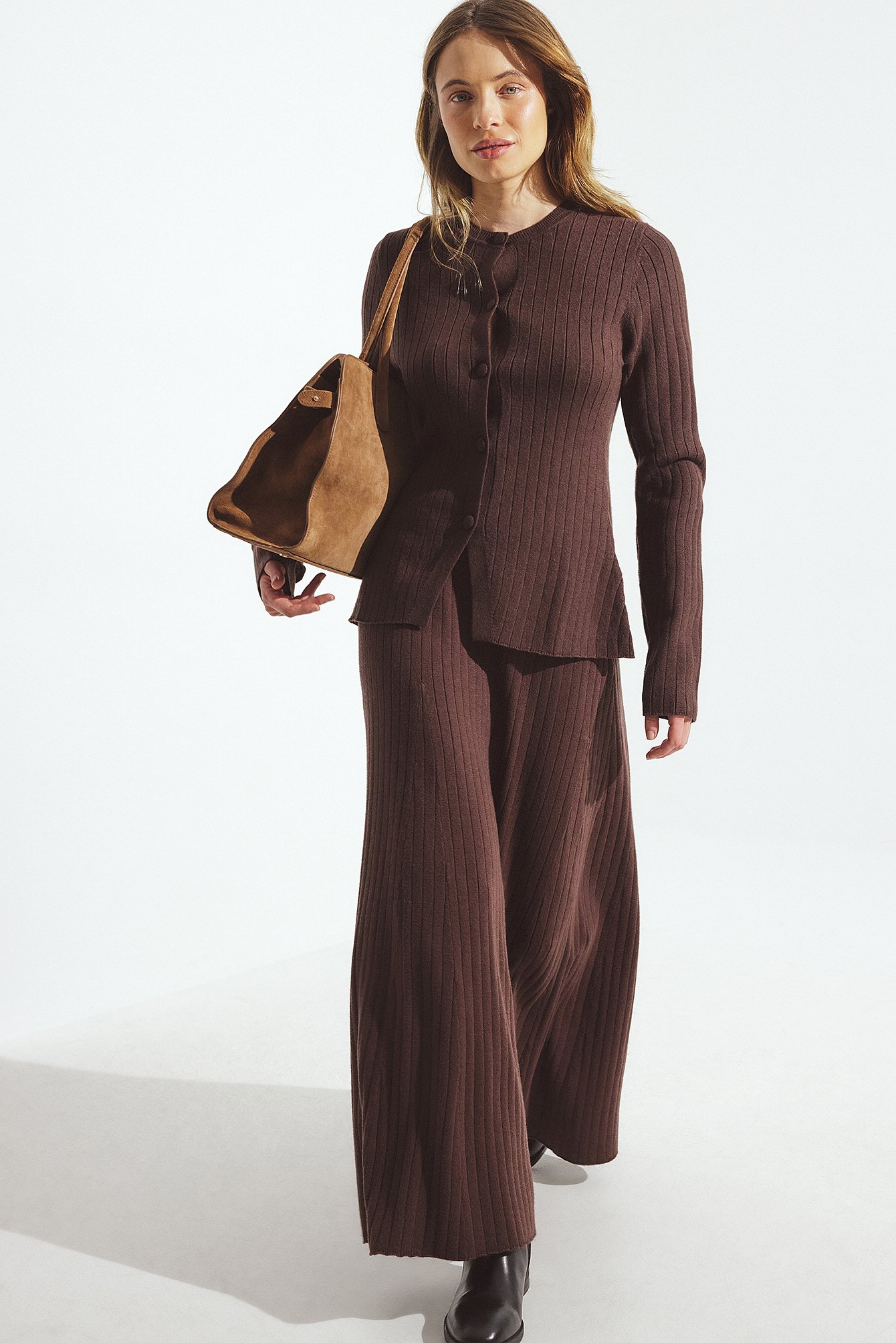 NA-KD Knitted Asymmetric Maxi Skirt - Knitted Skirts - Brown - XL (EU 46) - NA-KD / NAKD