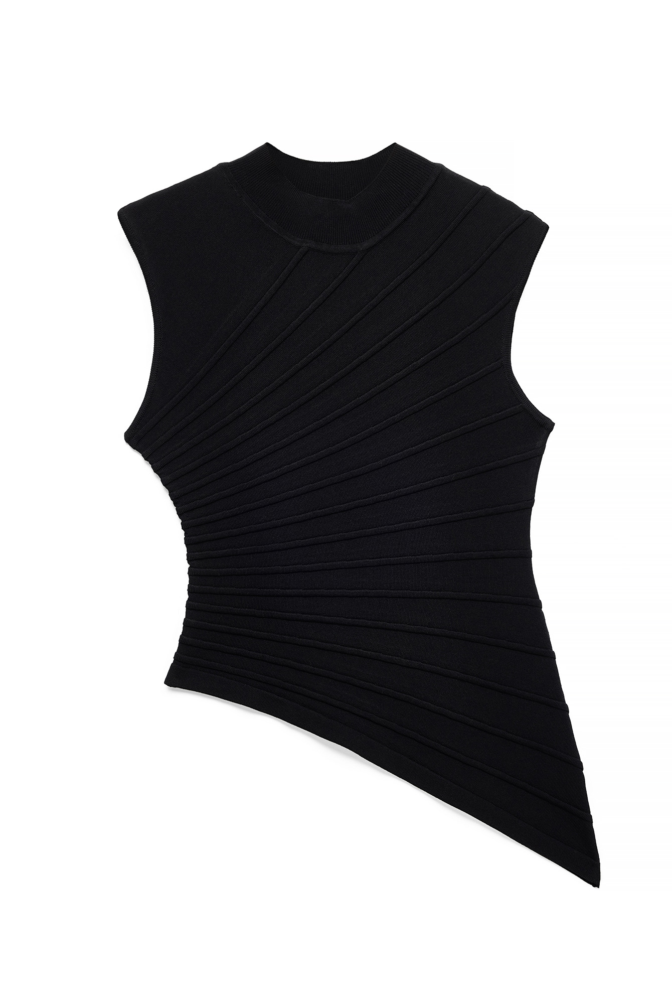 Black Knitted Asymmetric Rib Top