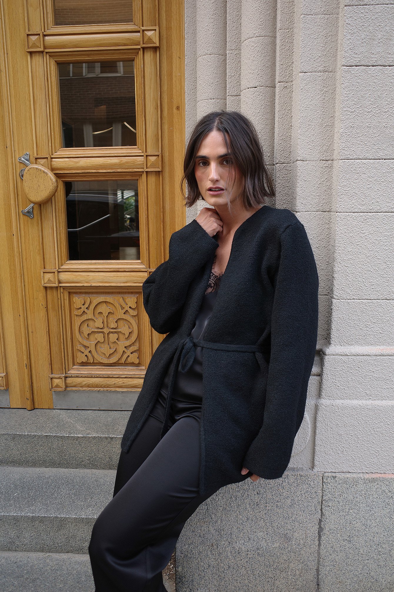 NA-KD Knitted Belt Cardigan - Cardigans - Black - XS (EU 32) - NA-KD / NAKD