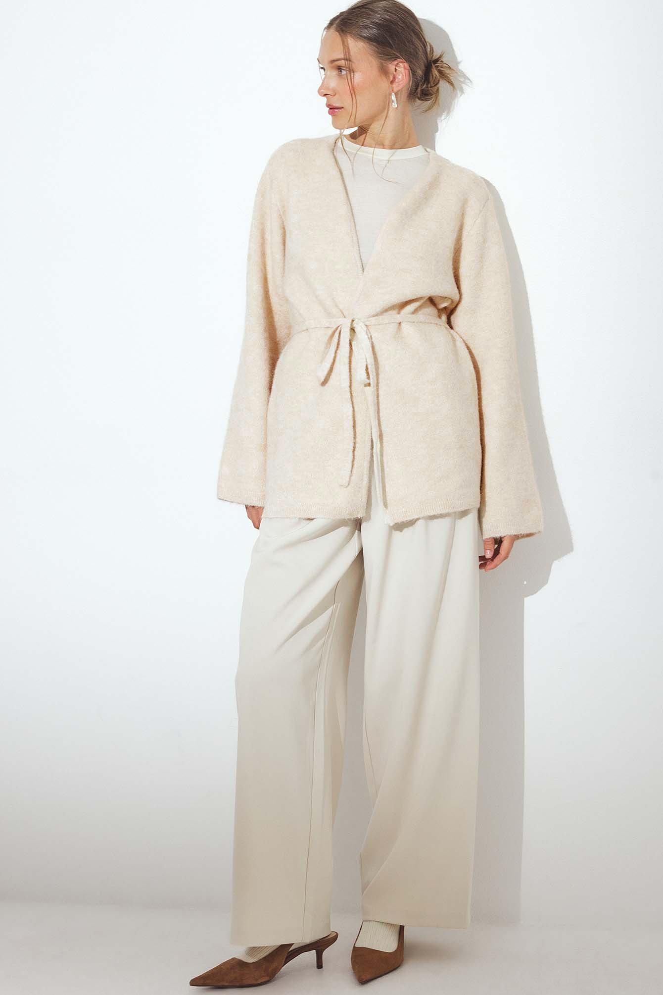 NA-KD Knitted Belt Cardigan - Cardigans - Beige - M (EU 38-40) - NA-KD / NAKD