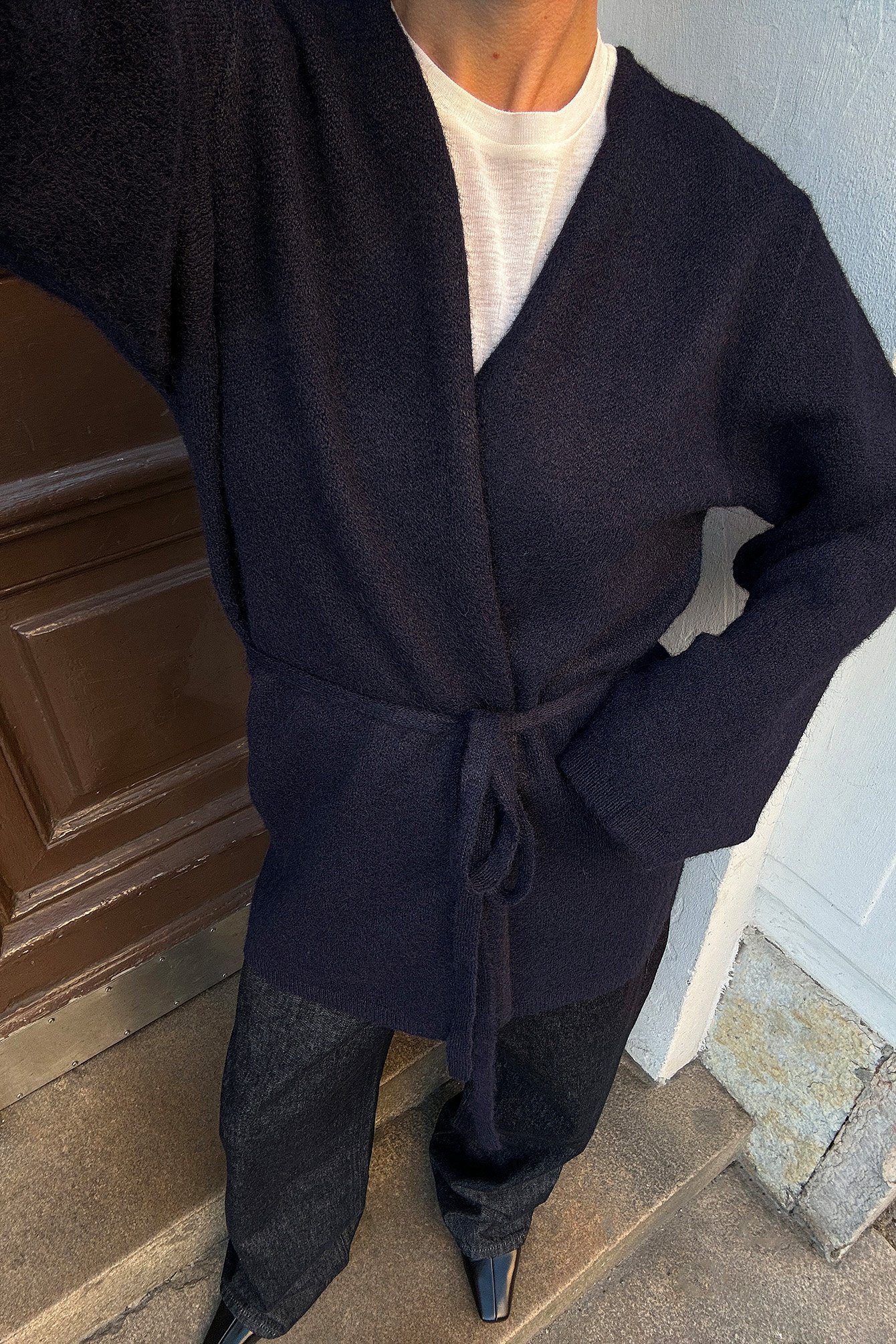 NA-KD Knitted Belt Cardigan - Cardigans - Navy - L (EU 42-44) - NA-KD / NAKD