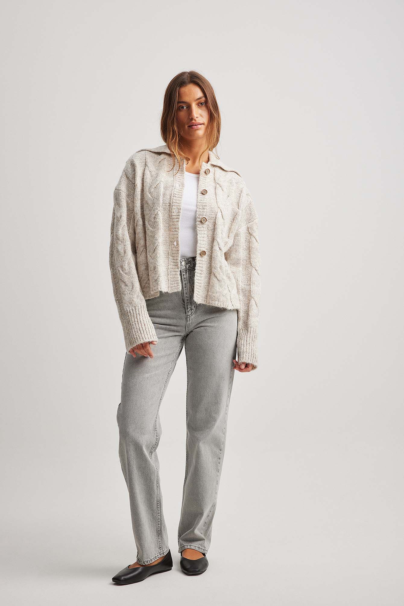 Off-white knitted cardigan with embroidery detail main image 1