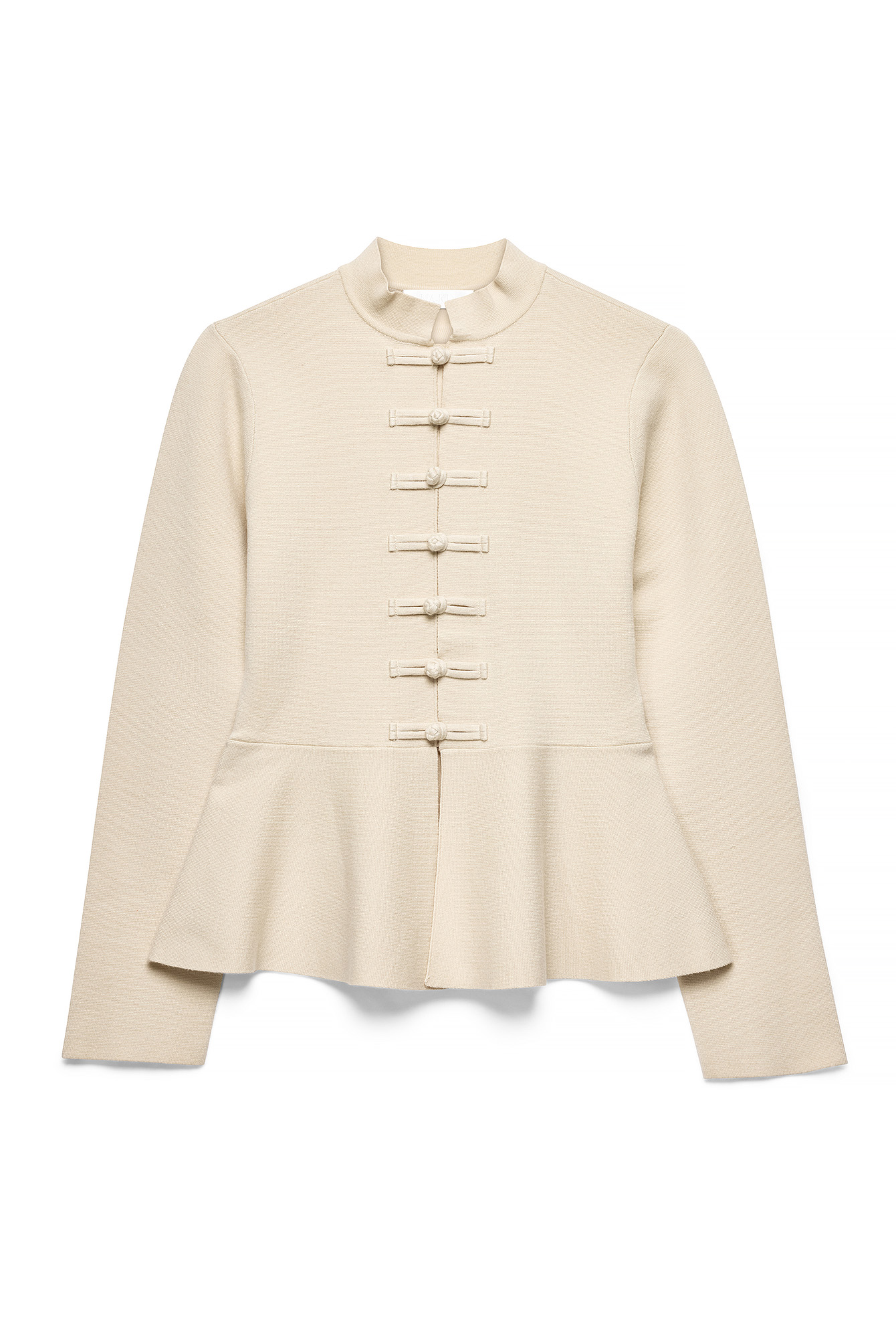 Beige Knitted Buttoned Peplum Cardigan
