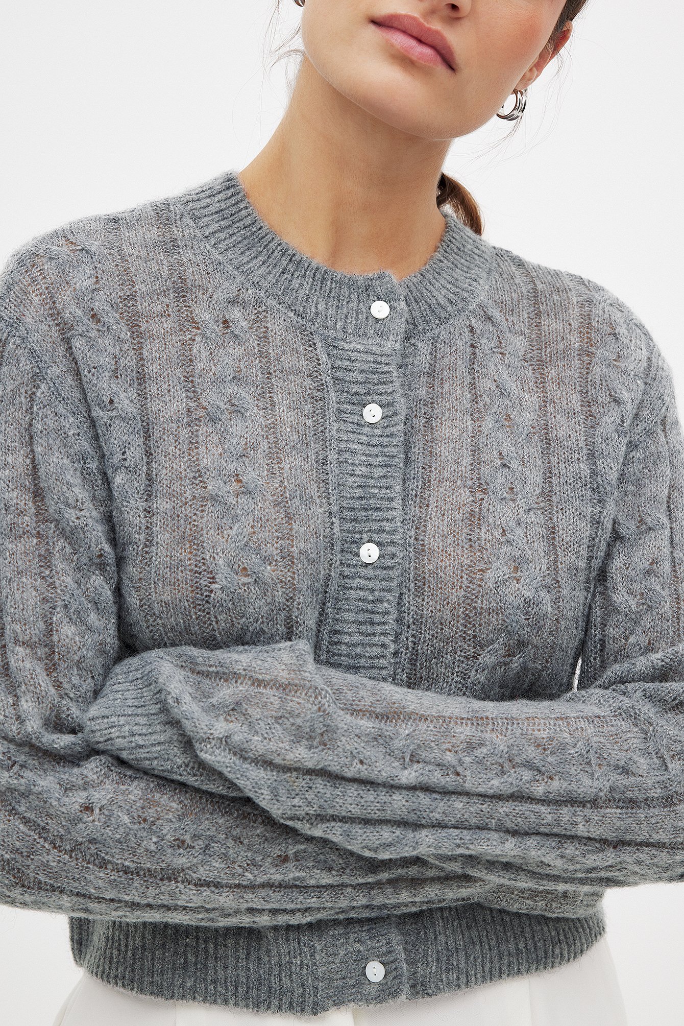 NA-KD Cardigan en maille torsadée - Pulls en maille torsadée - Gris - XL (EU 46) - NA-KD / NAKD