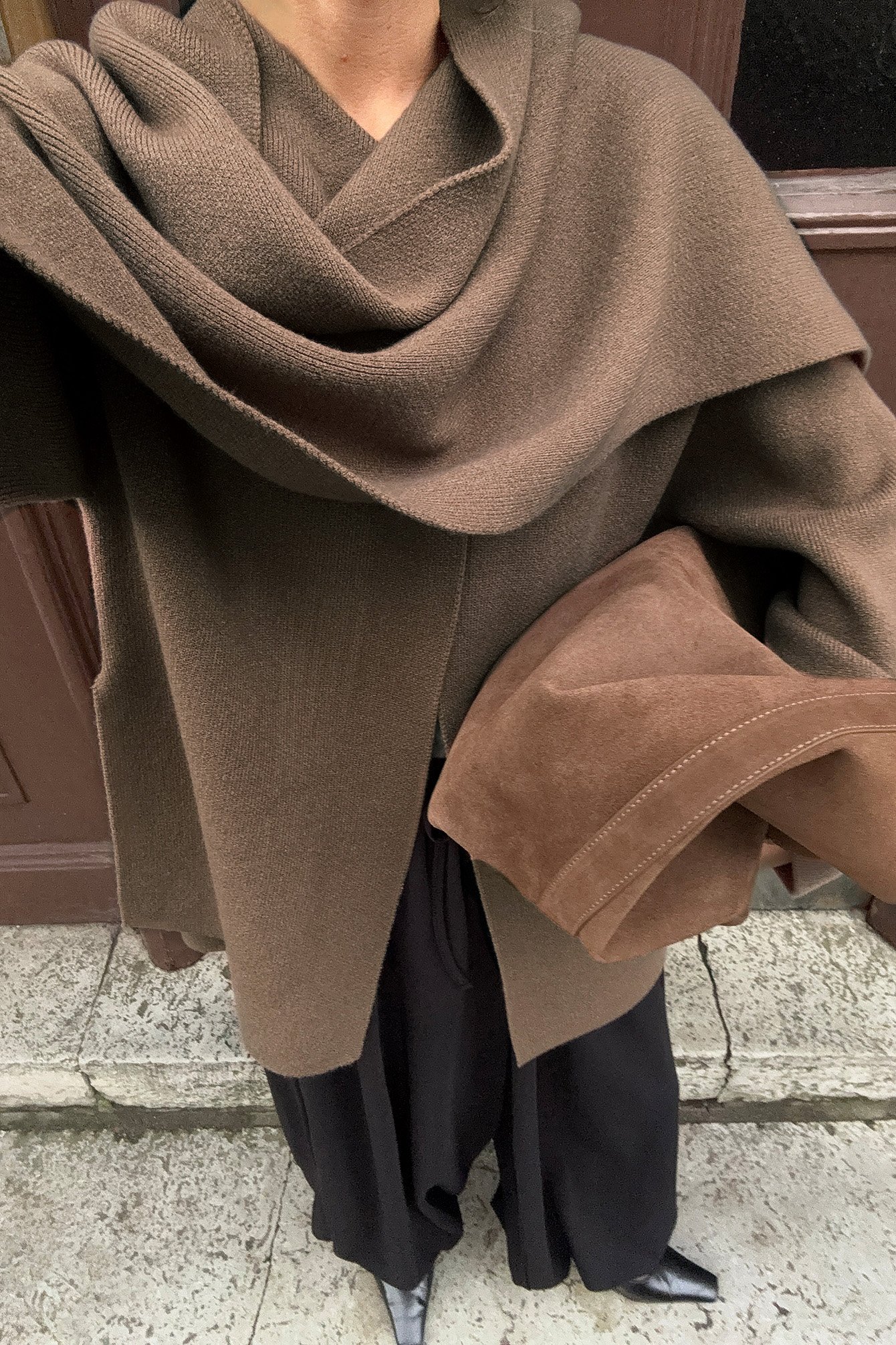 NA-KD Knitted Cape Cardigan - Cardigans - Brown - XL (EU 46) - NA-KD / NAKD