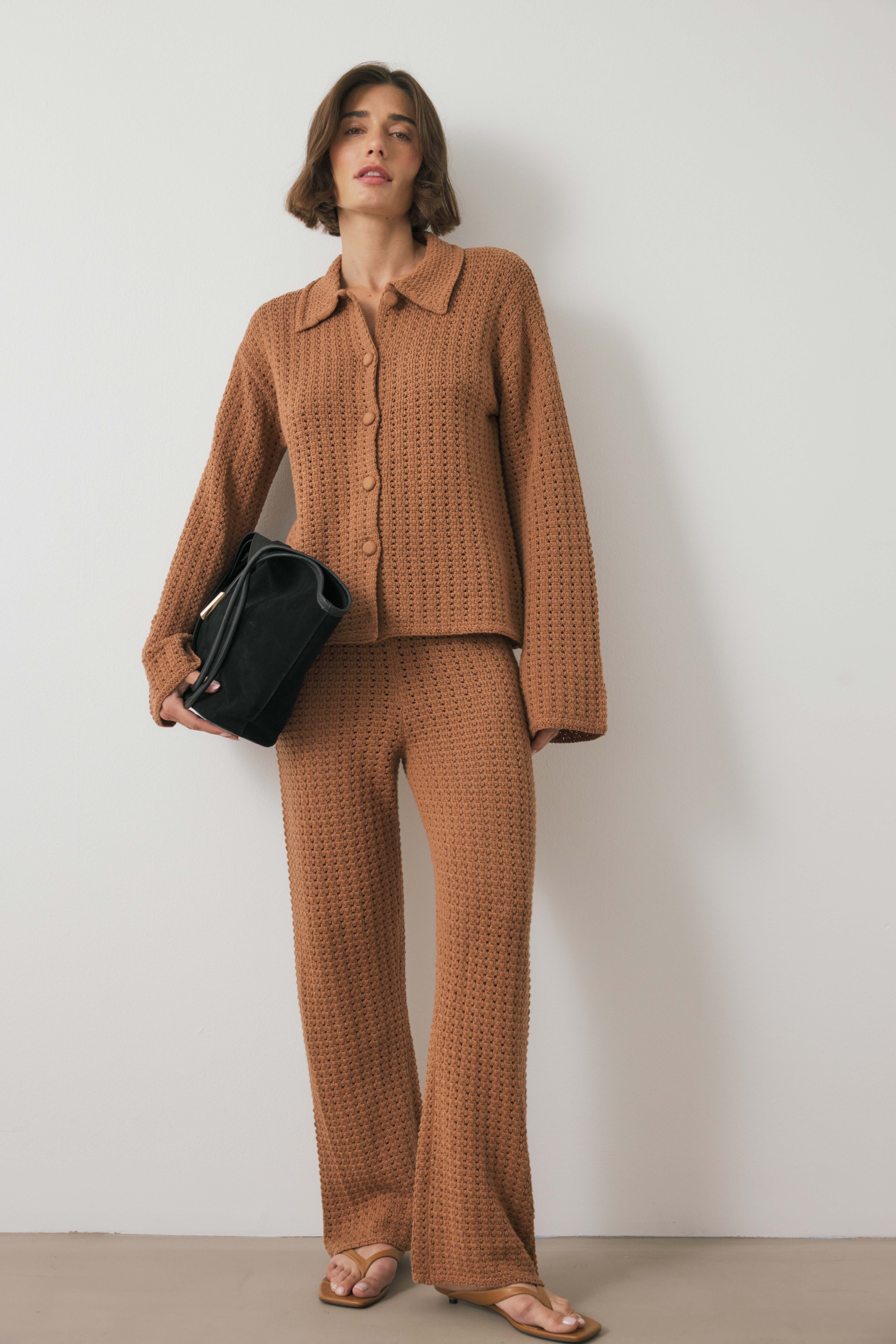 NA-KD Knitted Crochet Trousers - Knitted Pants - Brown - S (EU 34-36) - NA-KD / NAKD