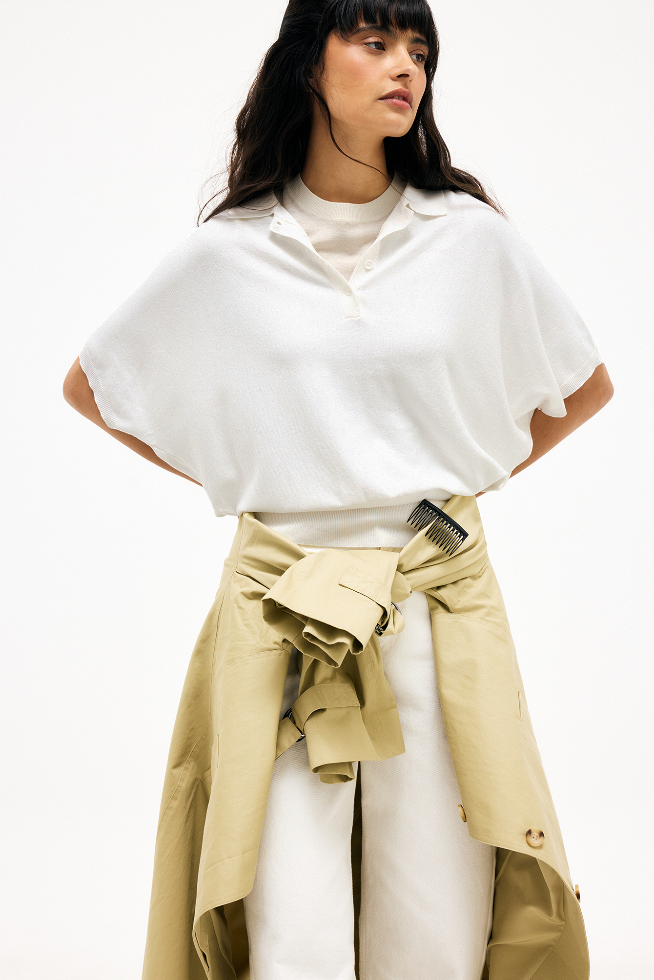 Knitted Collar Short Sleeve Top - Knitted Tops - Offwhite - XS - NA-KD / NAKD