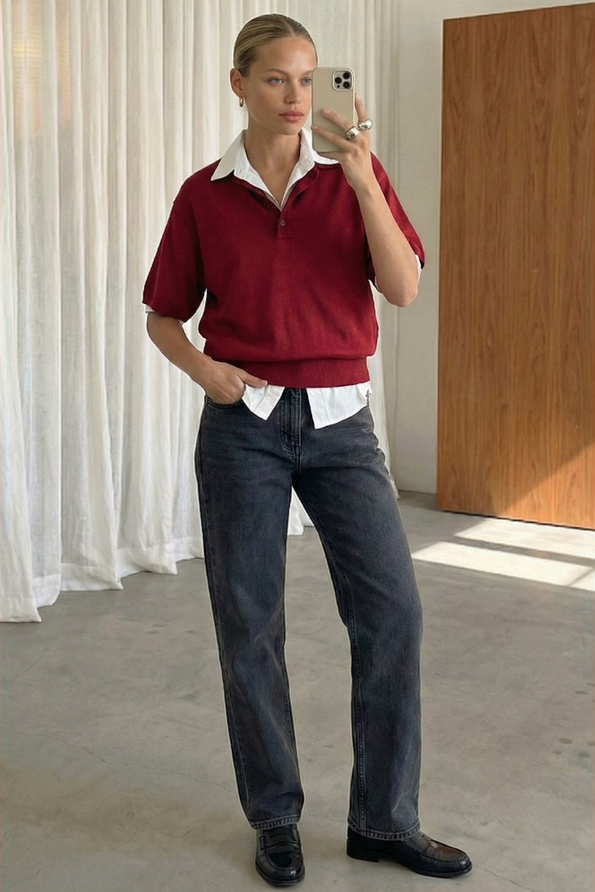 Gebreide top met kraag en korte mouwen - Gebreide Tops - Rood - XS - NA-KD / NAKD