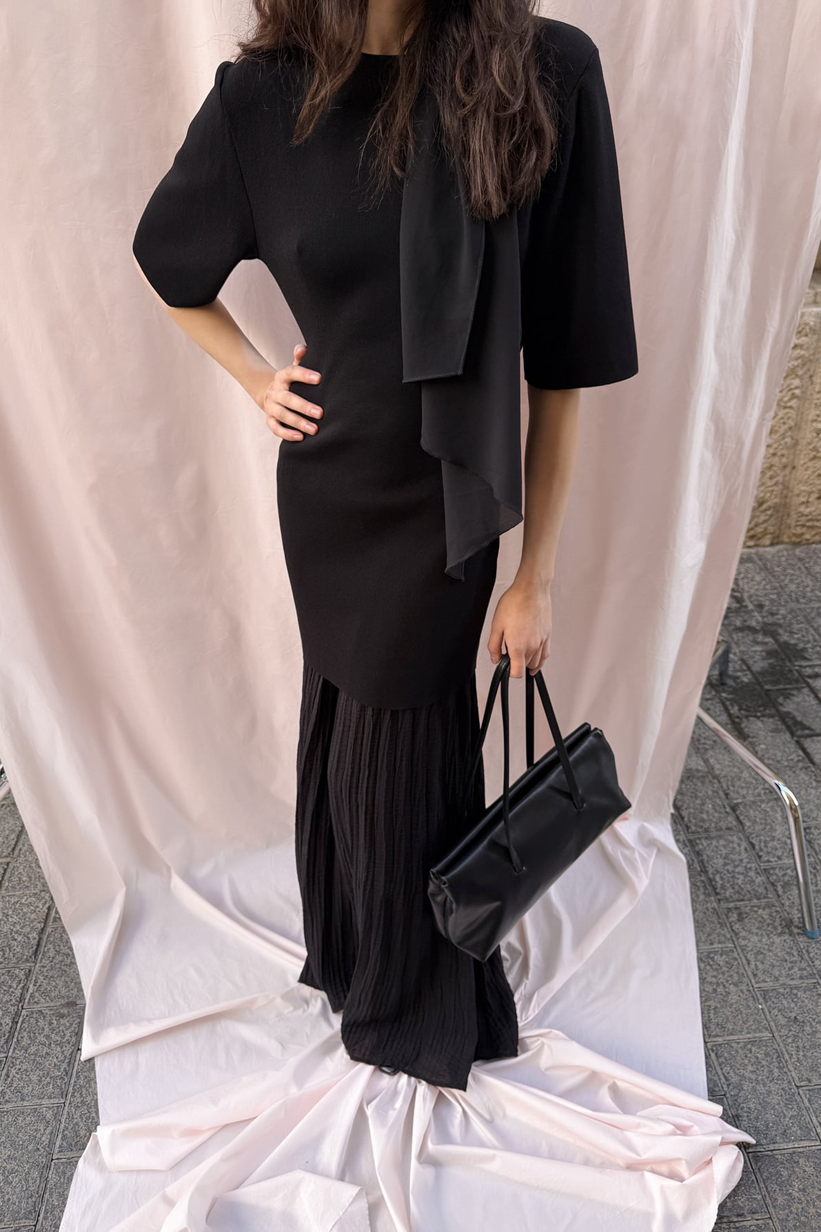 Gebreide gecombineerde maxi-jurk - T-shirt Jurken - Zwart - S - NA-KD / NAKD