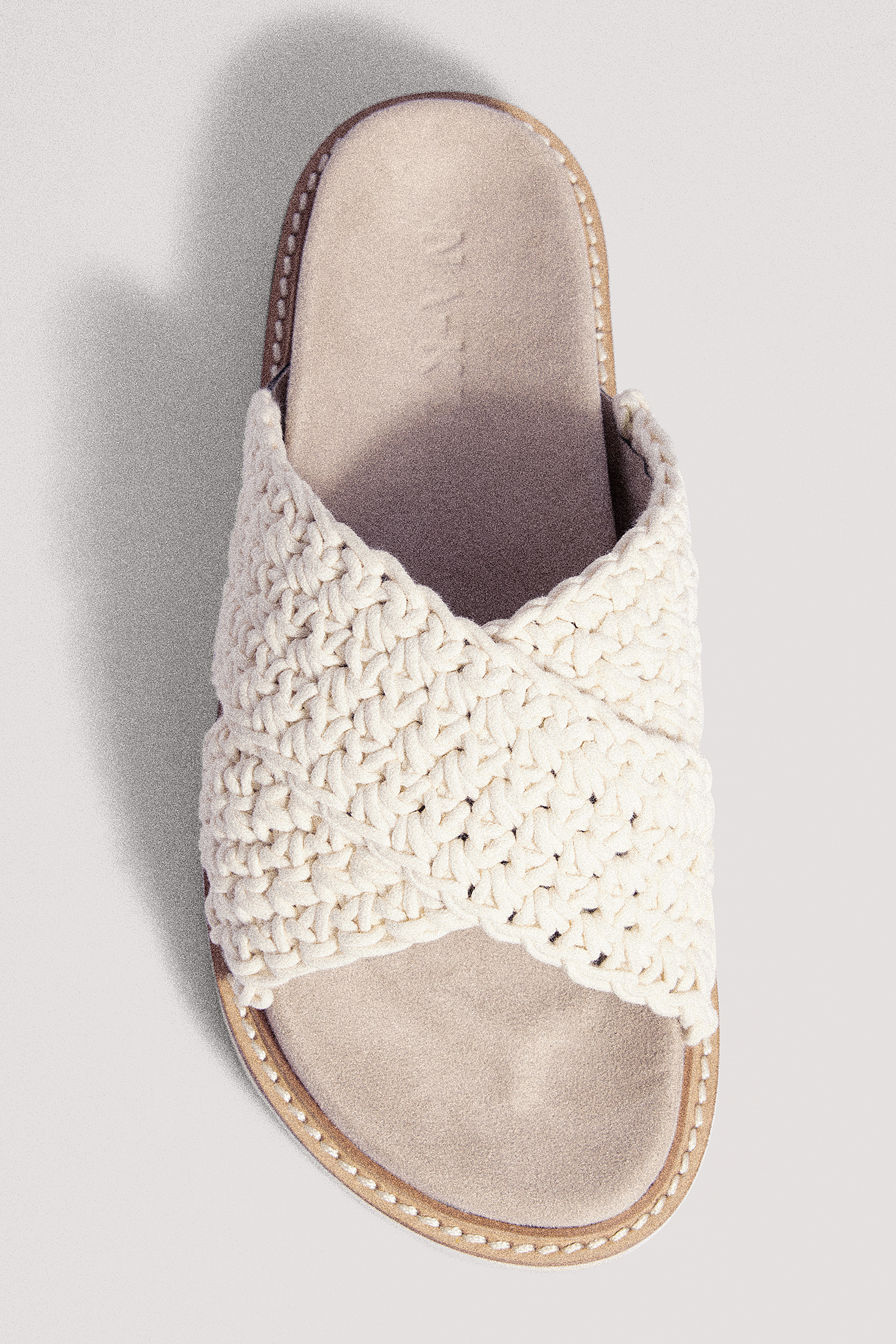 Knitted Cotton Footbed Slippers Offwhite | NA-KD