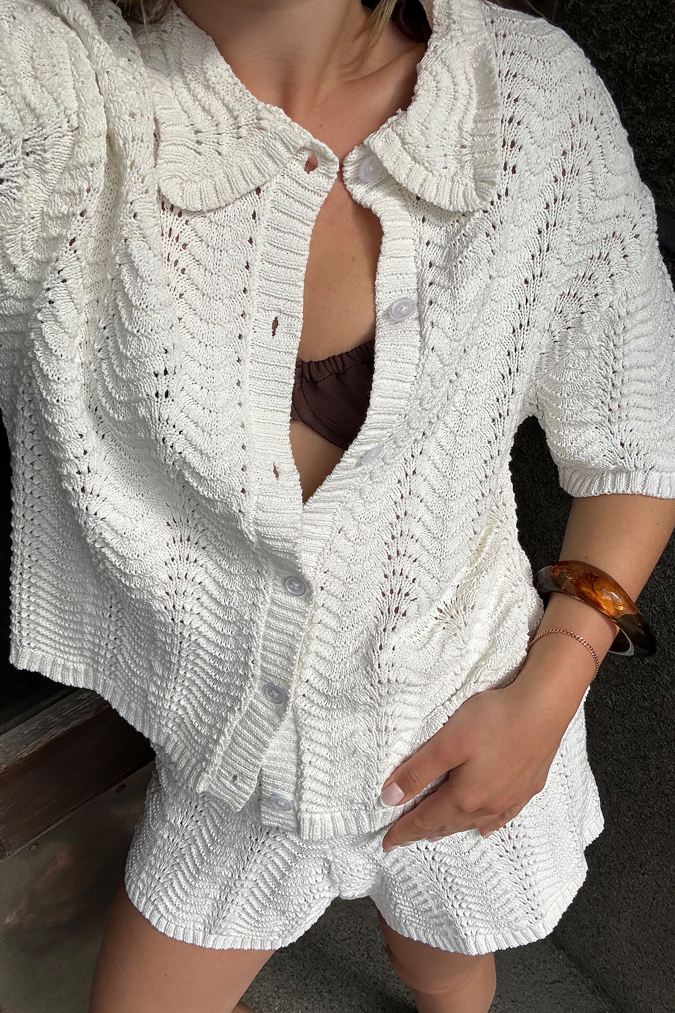 Knitted Crochet Shirt Offwhite | NA-KD