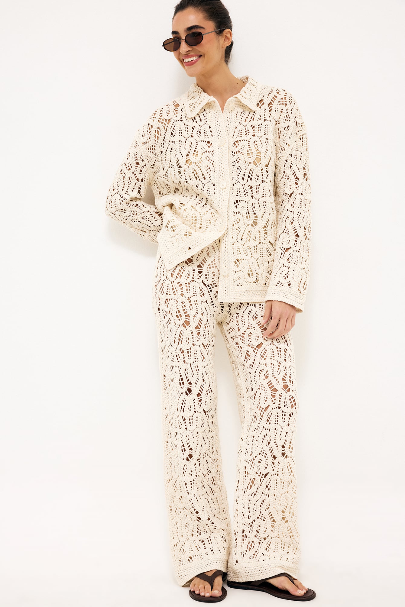 Knitted Crochet Trousers - Knitted Pants - Offwhite - EU 34 - NA-KD / NAKD