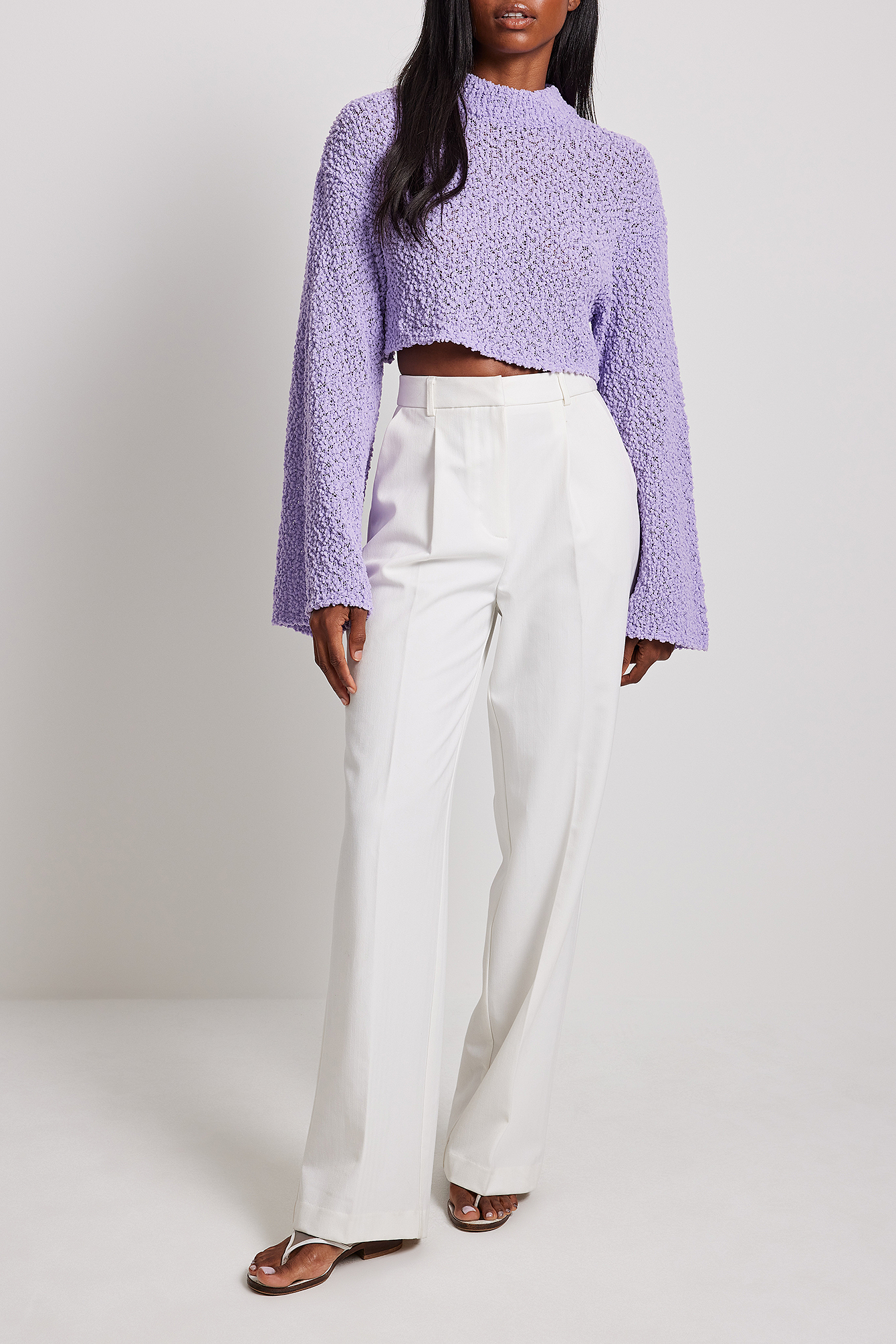 Knitted Cropped Wide Sleeve Sweater Purple | NA-KD