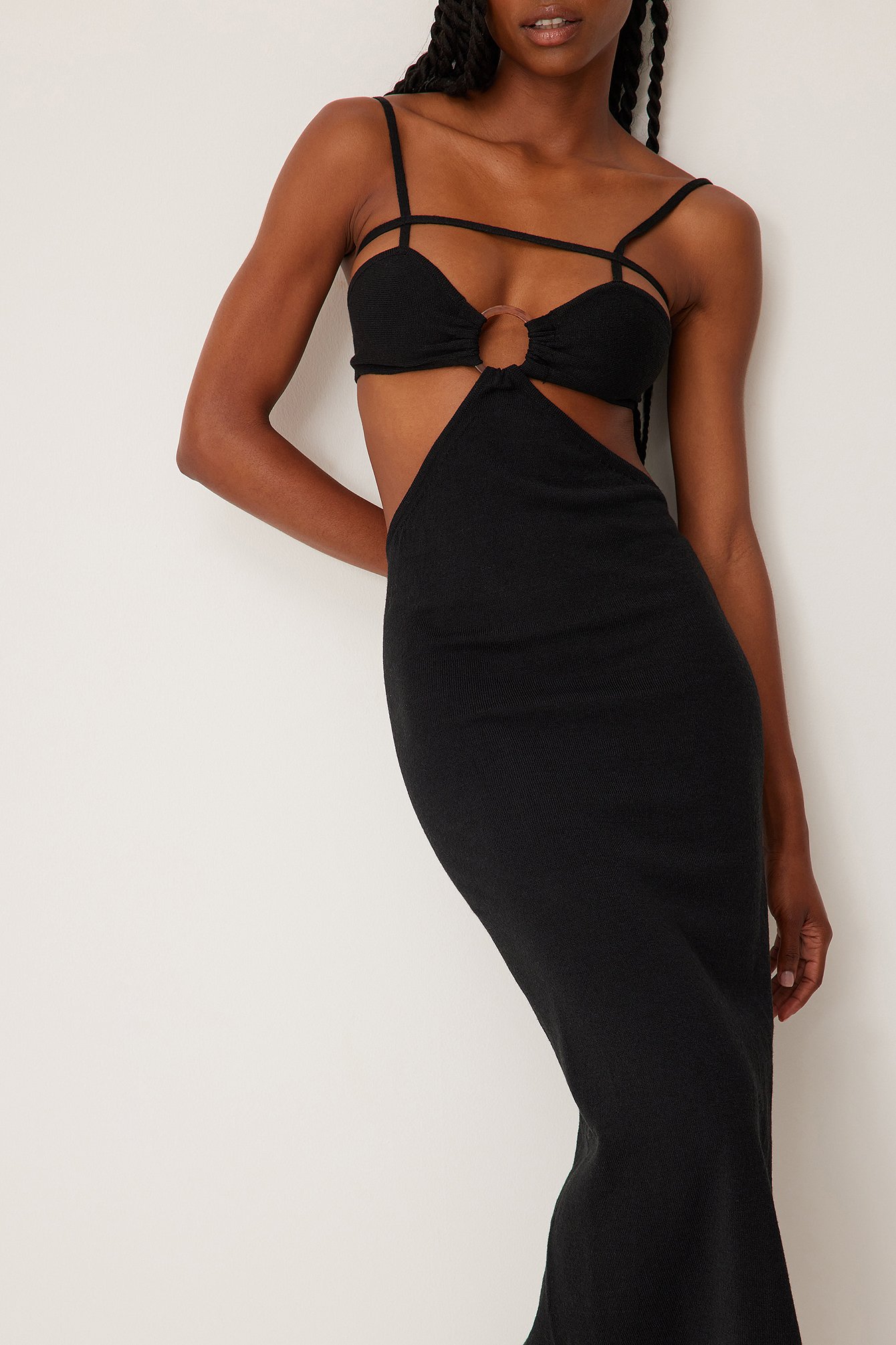 Black Knitted Cut Out Detailed Midi Dress