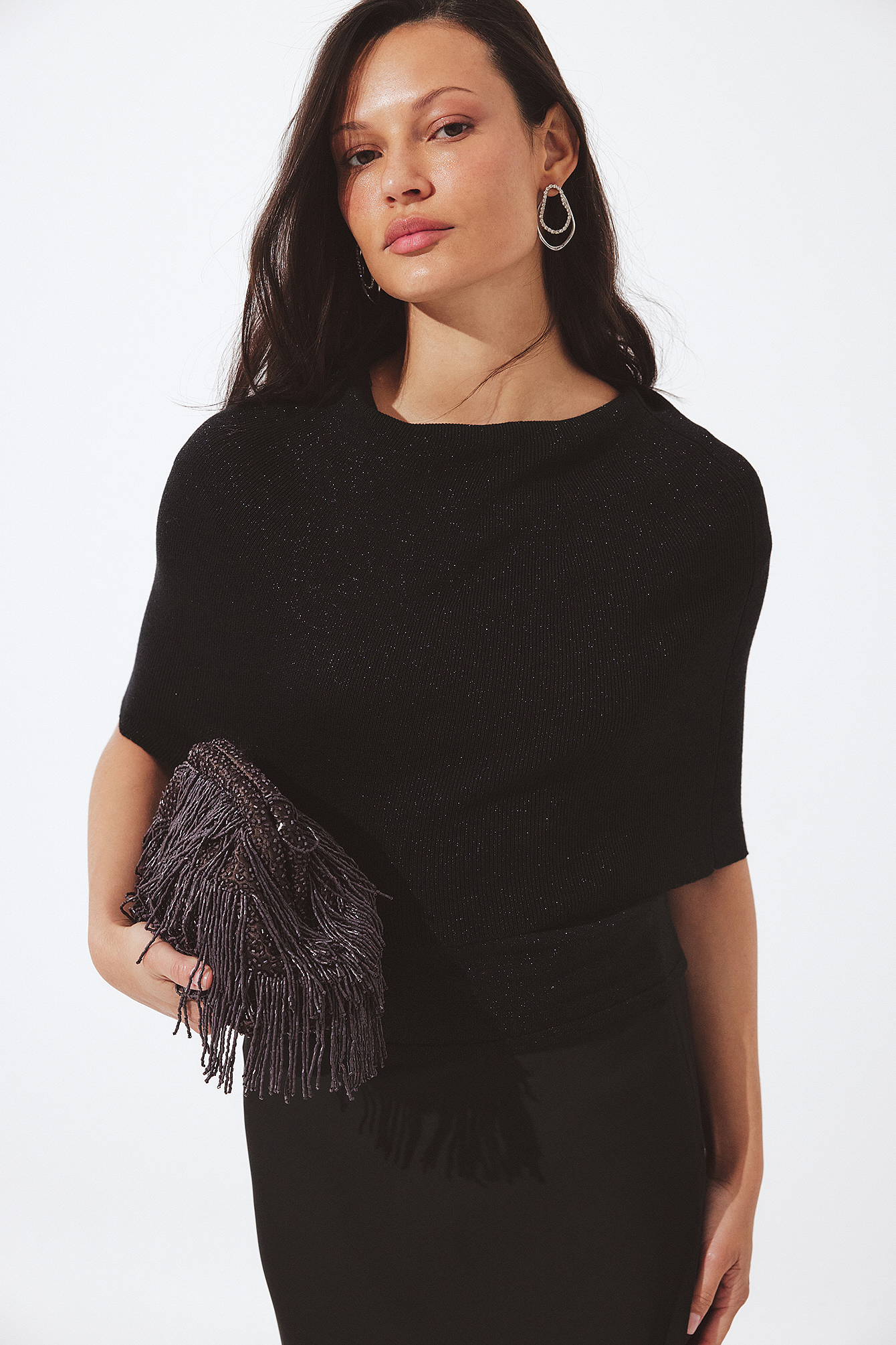 NA-KD Stickad draperad topp i lurex - Festtoppar - Svart - XL (EU 46) - NA-KD / NAKD