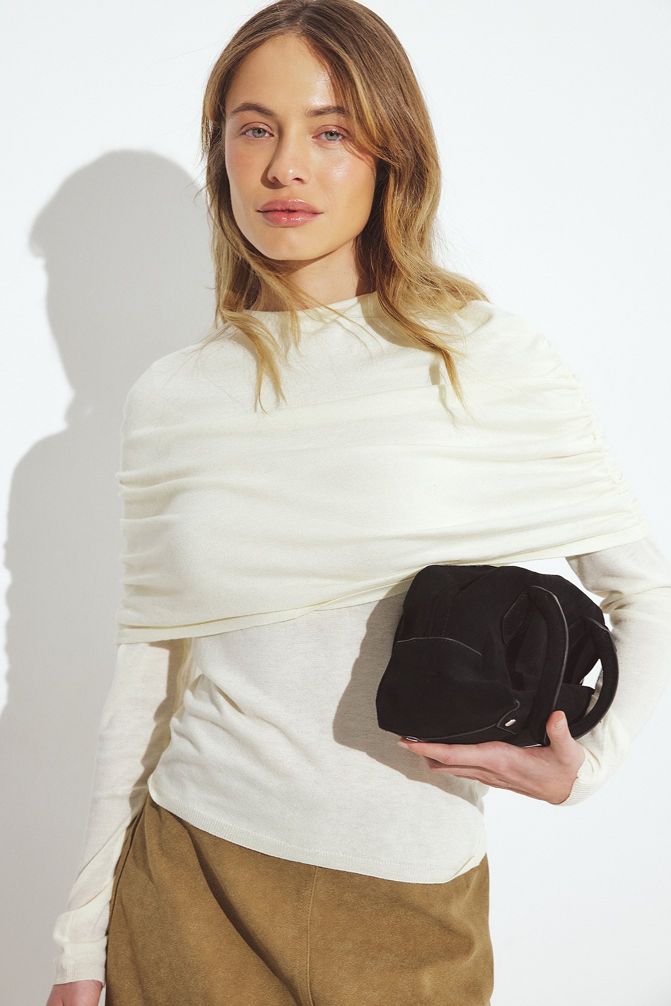 NA-KD Gebreide gedrapeerde top - Gebreide Tops - OffWit - L (EU 42-44) - NA-KD / NAKD