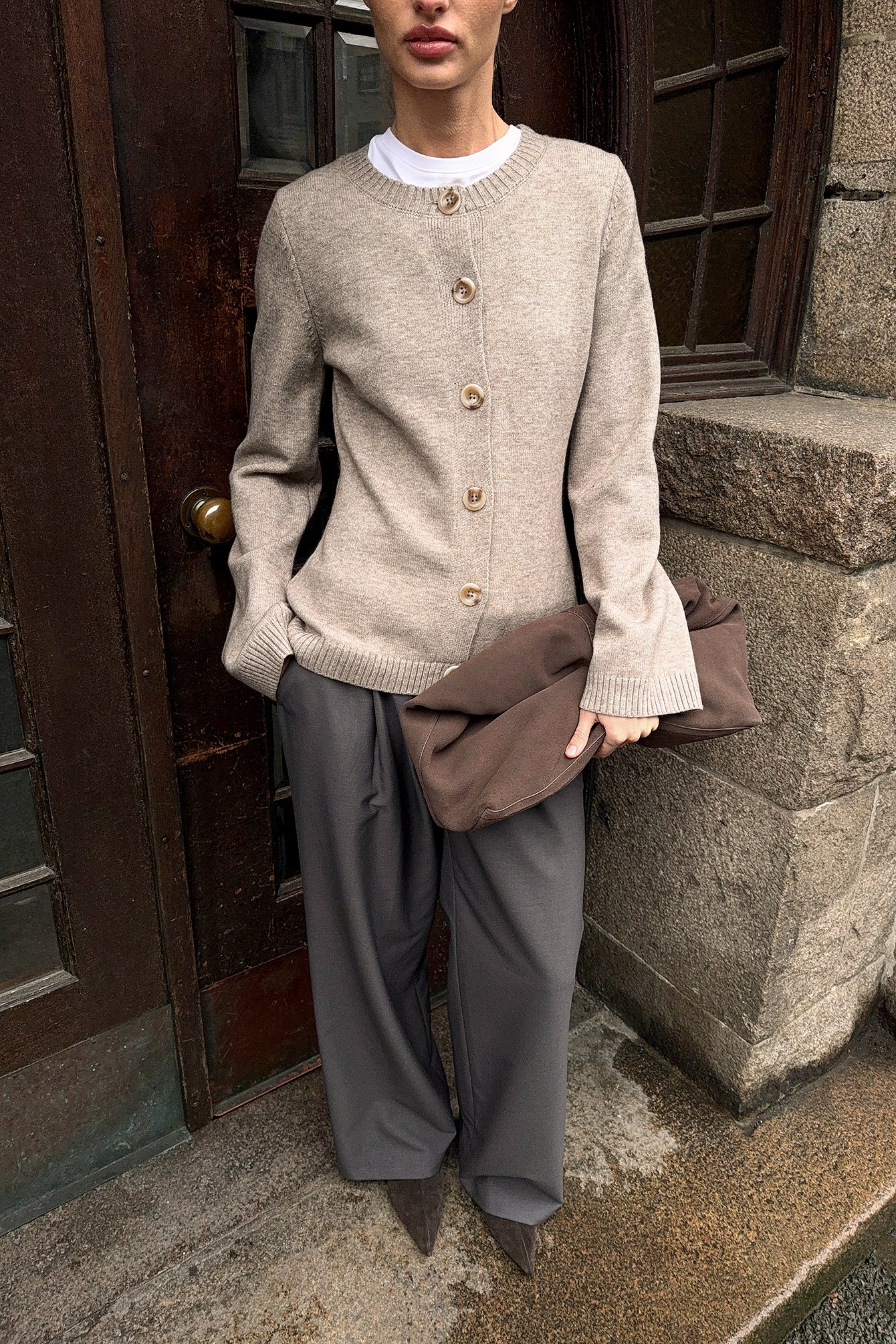 NA-KD Knitted Fitted Cardigan - Cardigans - Beige - L (EU 42-44) - NA-KD / NAKD