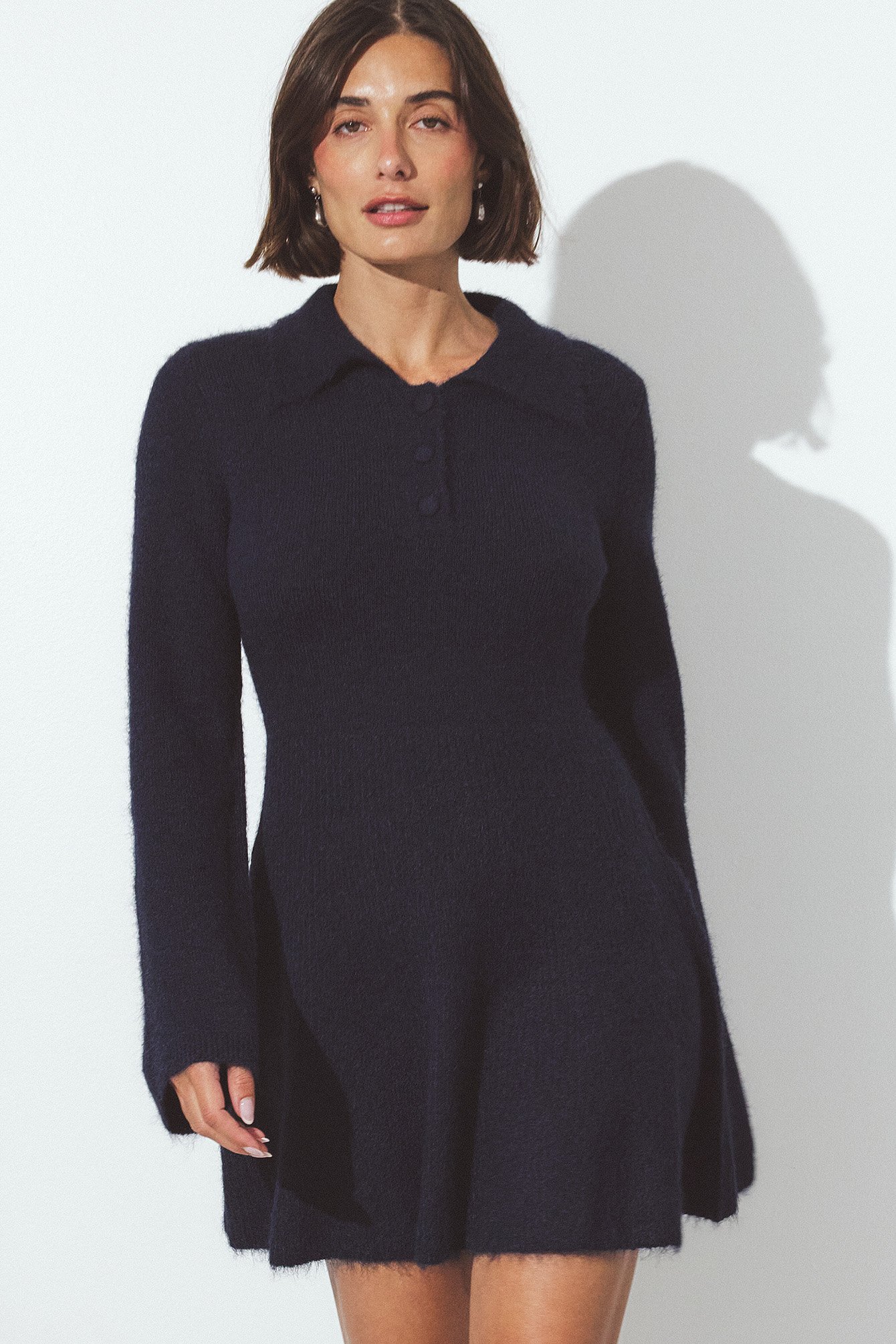 Knitted Flare Mini Dress - Fall Dresses - Navy - XS Knitted Flare Mini Dress - Fall Dresses - Navy - XS