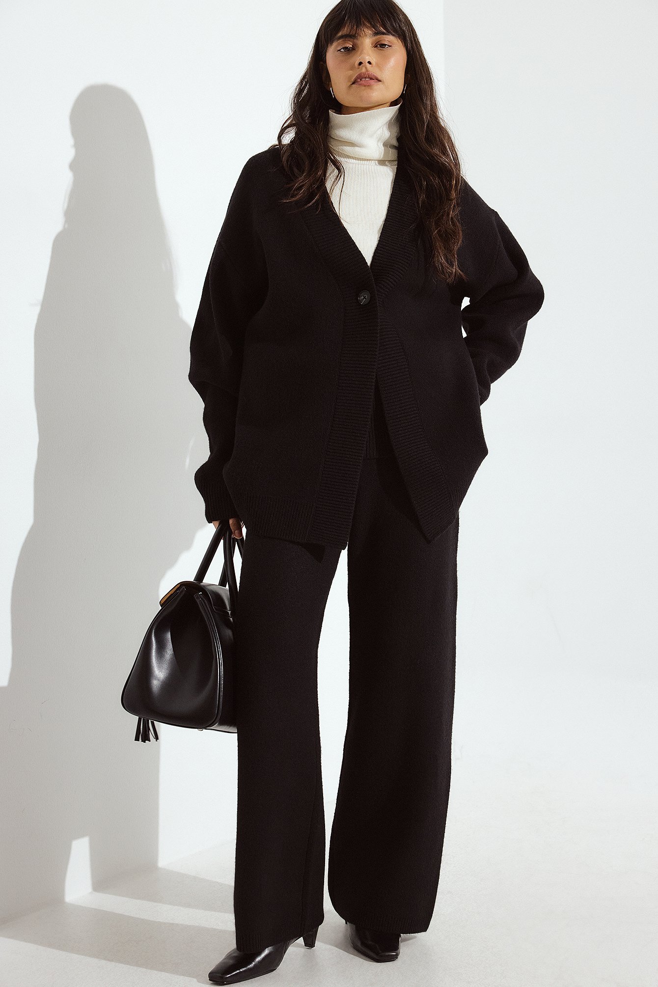 NA-KD Knitted Folded Trousers - Knitted Pants - Black - XL (EU 46) - NA-KD / NAKD