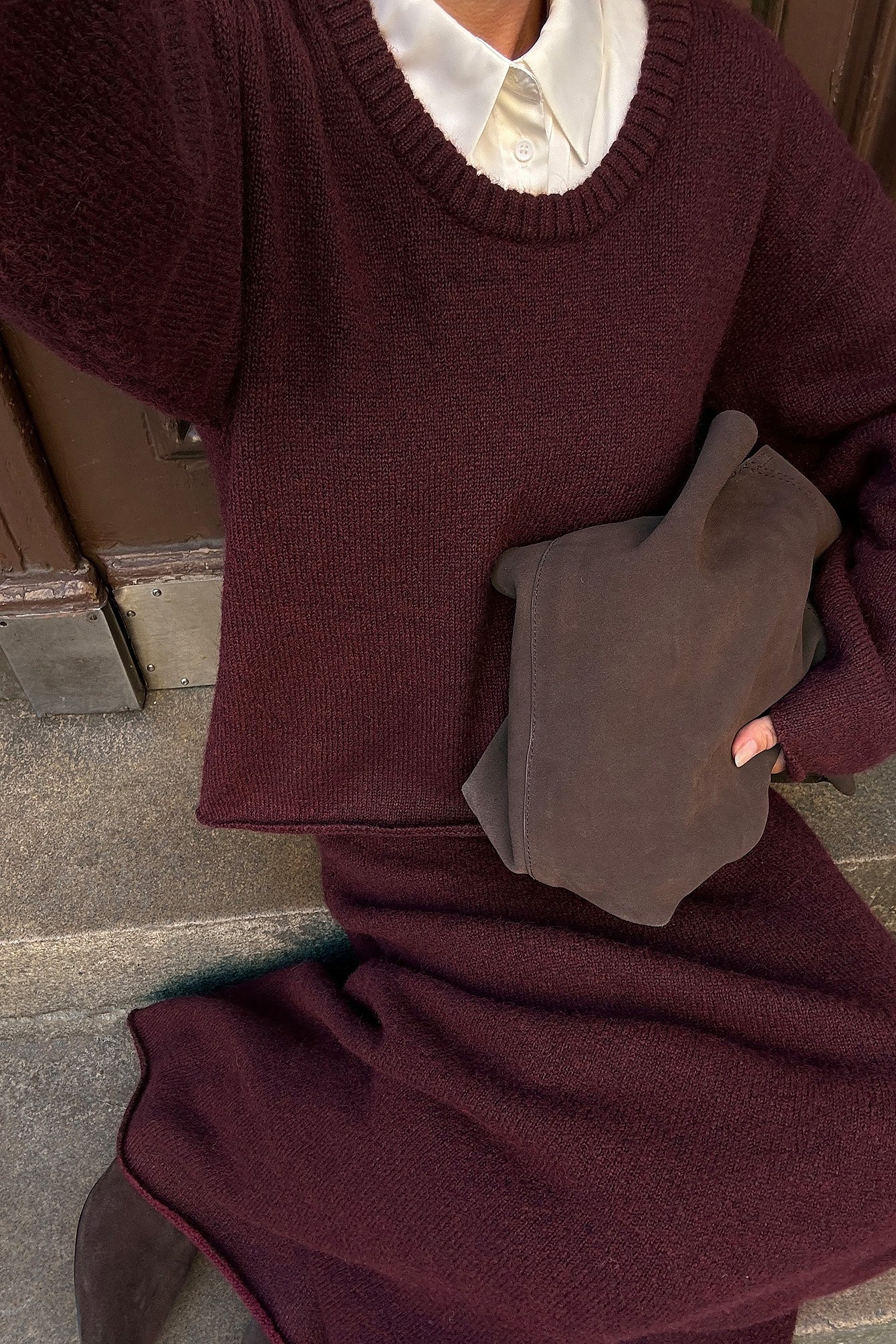 Knitted Flowy Maxi Skirt Burgundy NA-KD - Main Image