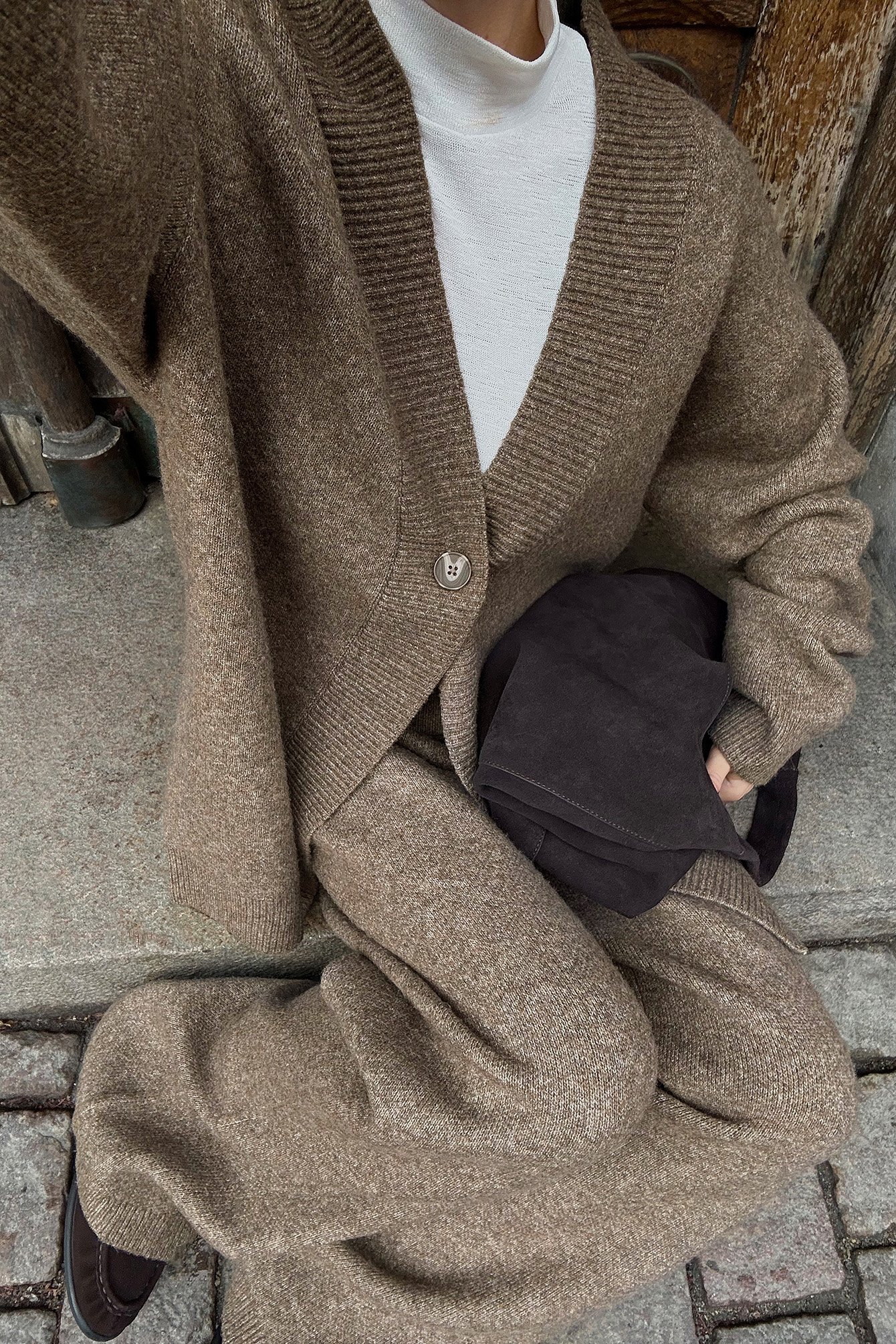 NA-KD Stickade byxor med vikta ben - Stickade byxor - Brun - XS (EU 32) - NA-KD / NAKD