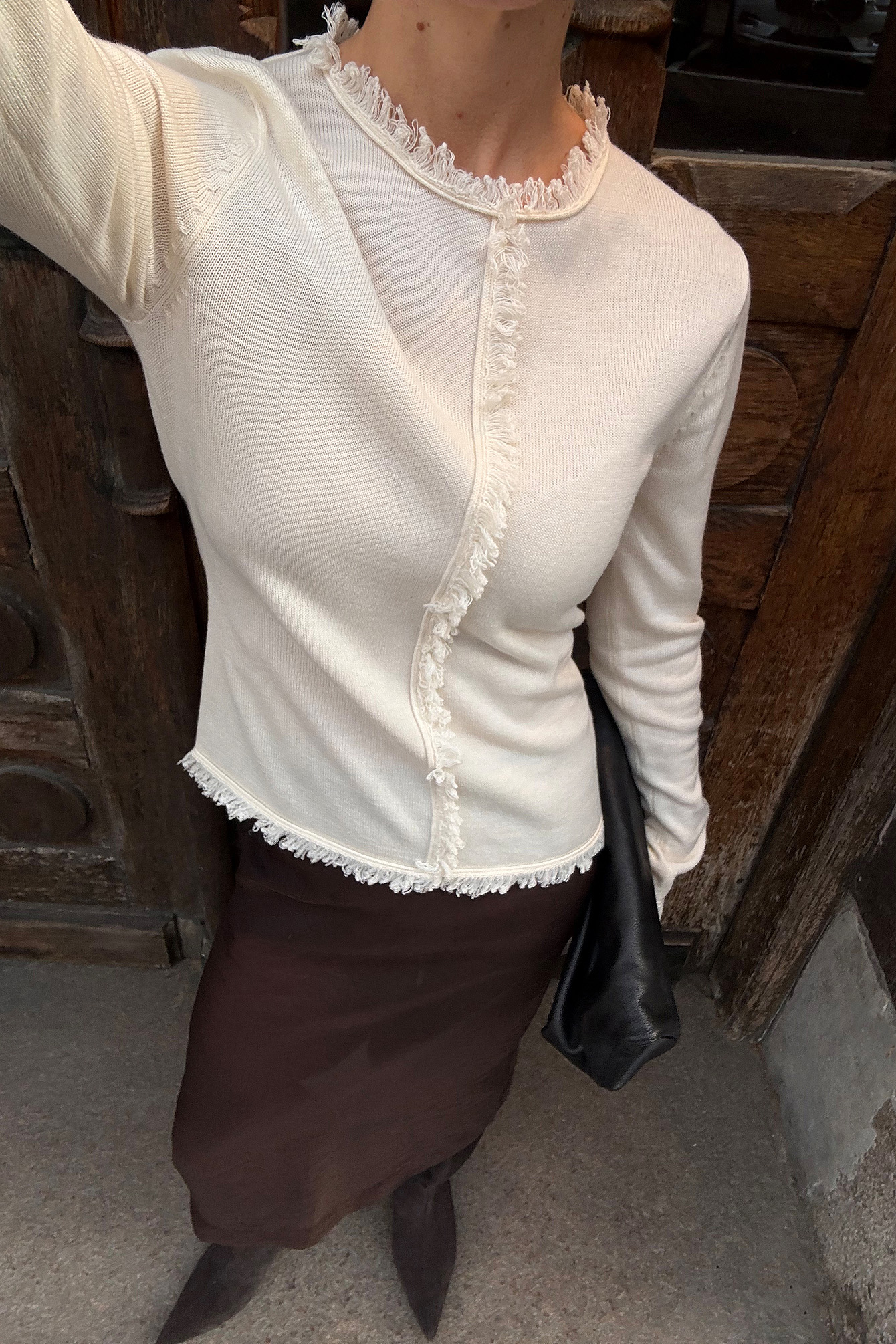 Gebreide top met franjedetail - Gebreide Tops - Gebroken wit - XS - NA-KD / NAKD