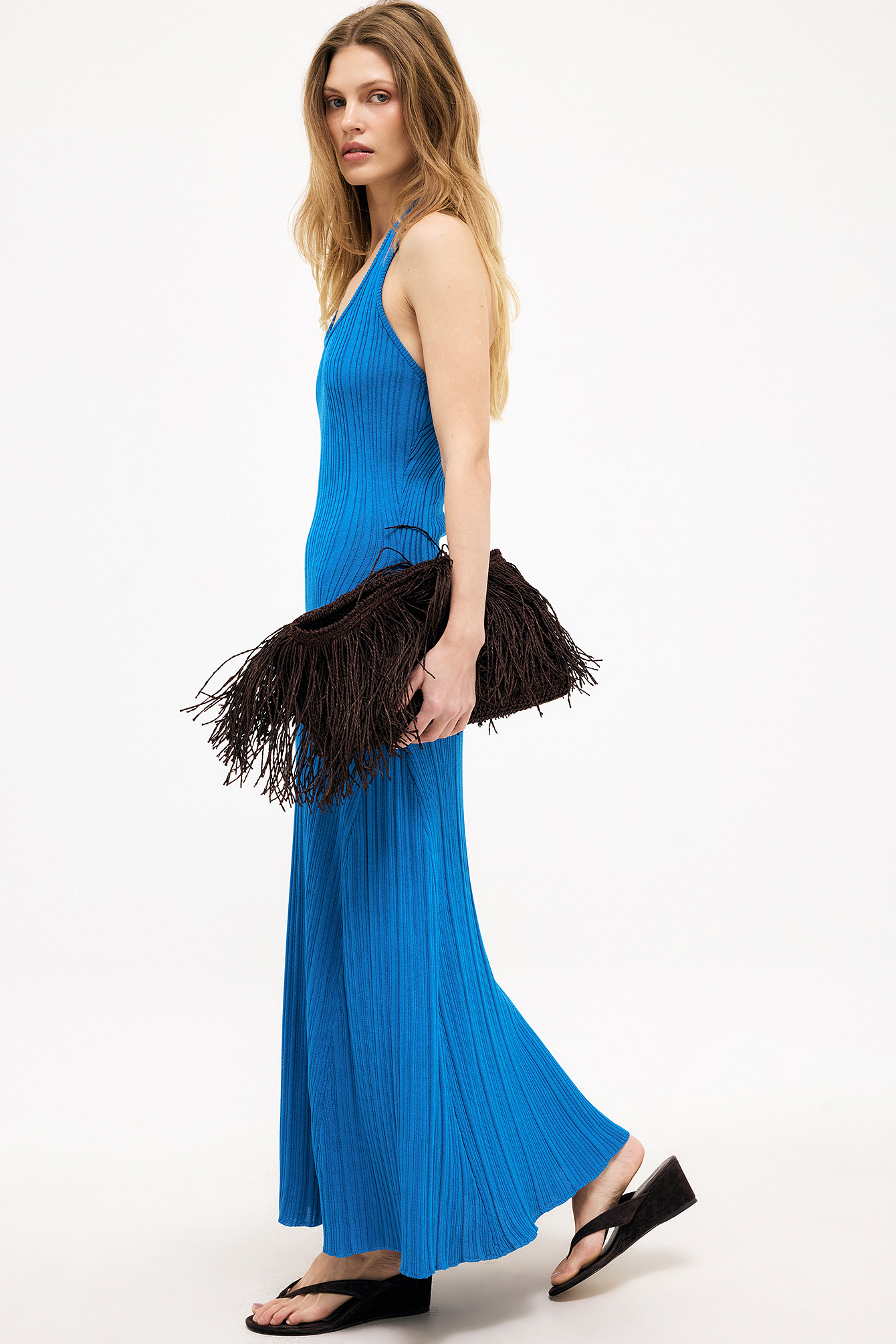 na kd blue knit dress Open Back Lace Detail Knitted Maxi Dress Blue
