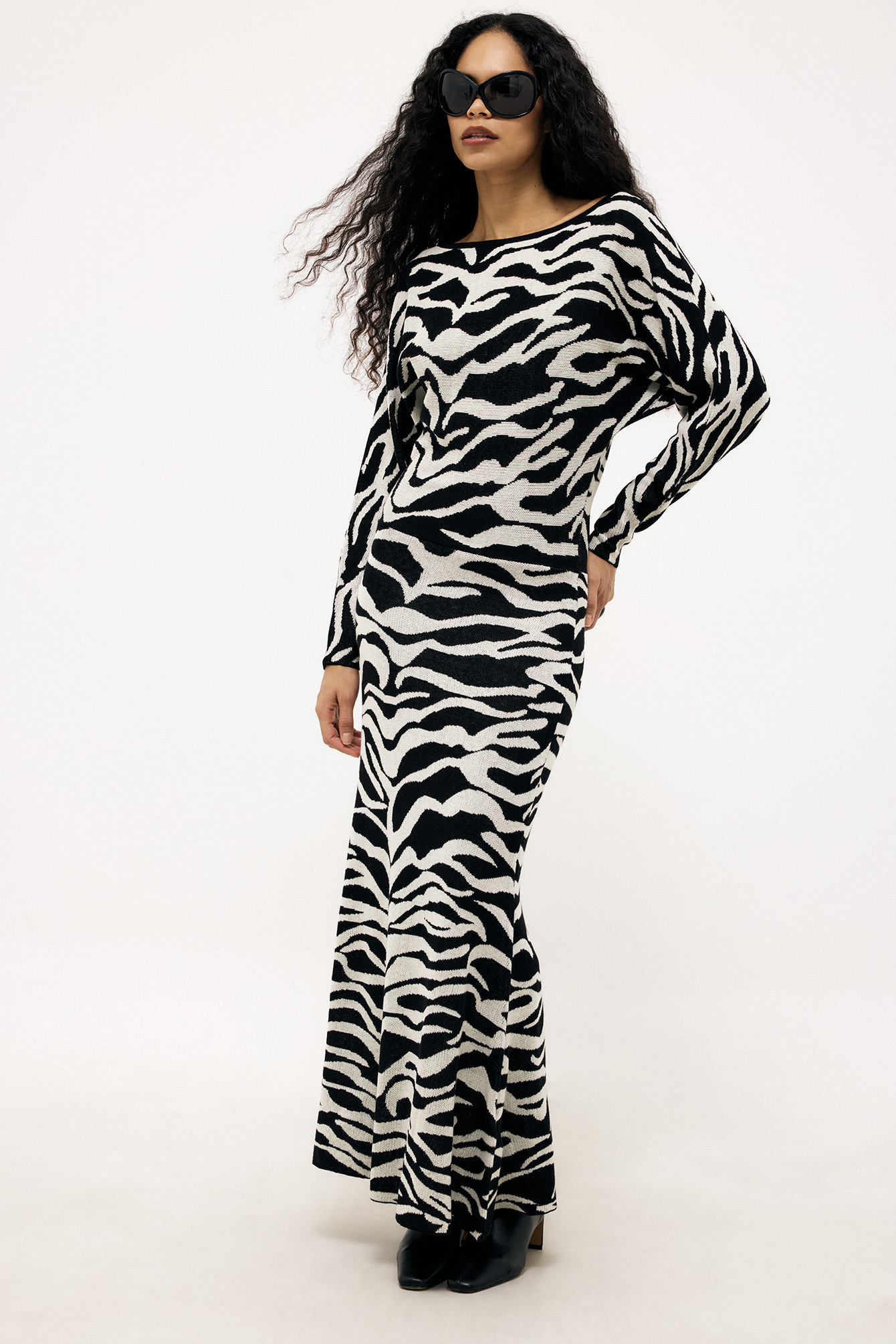 Knitted Jacquard Batwing Maxi Dress Multicolor | NA-KD