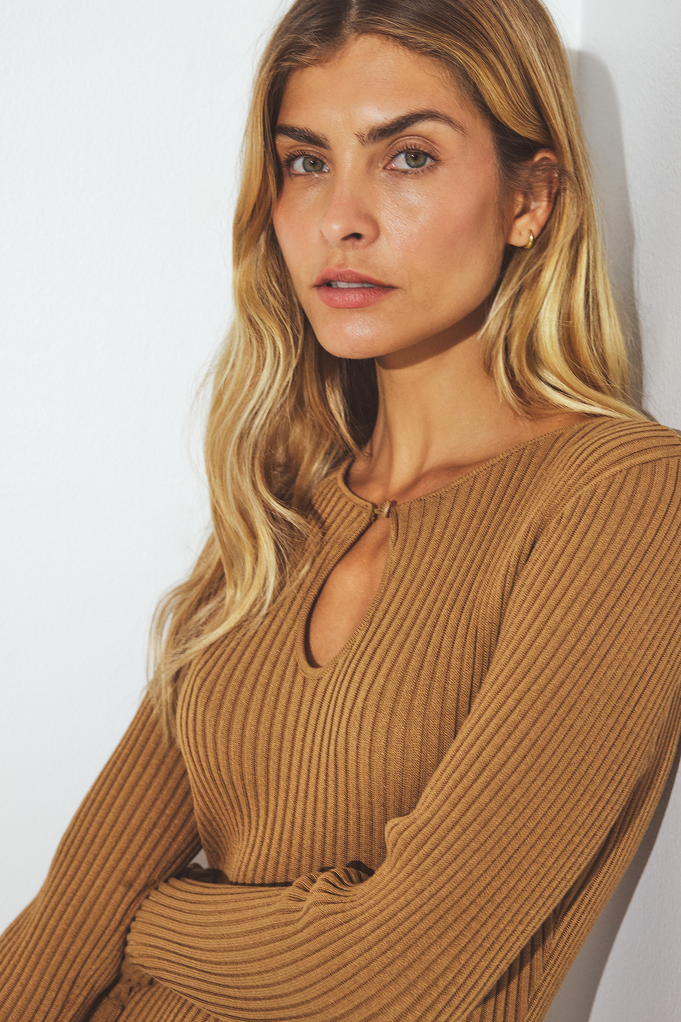 Knitted Frill Detail Mini Dress Beige | NA-KD