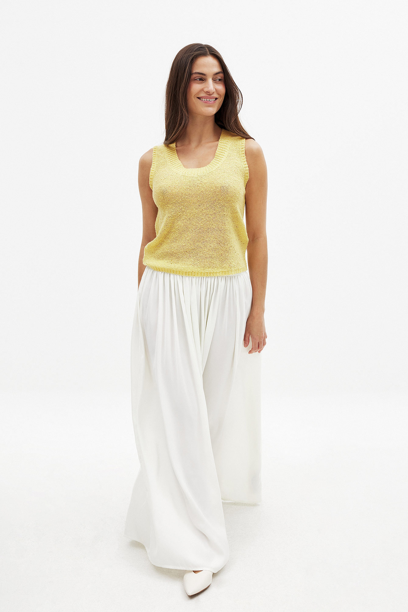 NA-KD Knitted Lurex Singlet - Knitted Tops - Yellow - M (EU 38-40) - NA-KD / NAKD