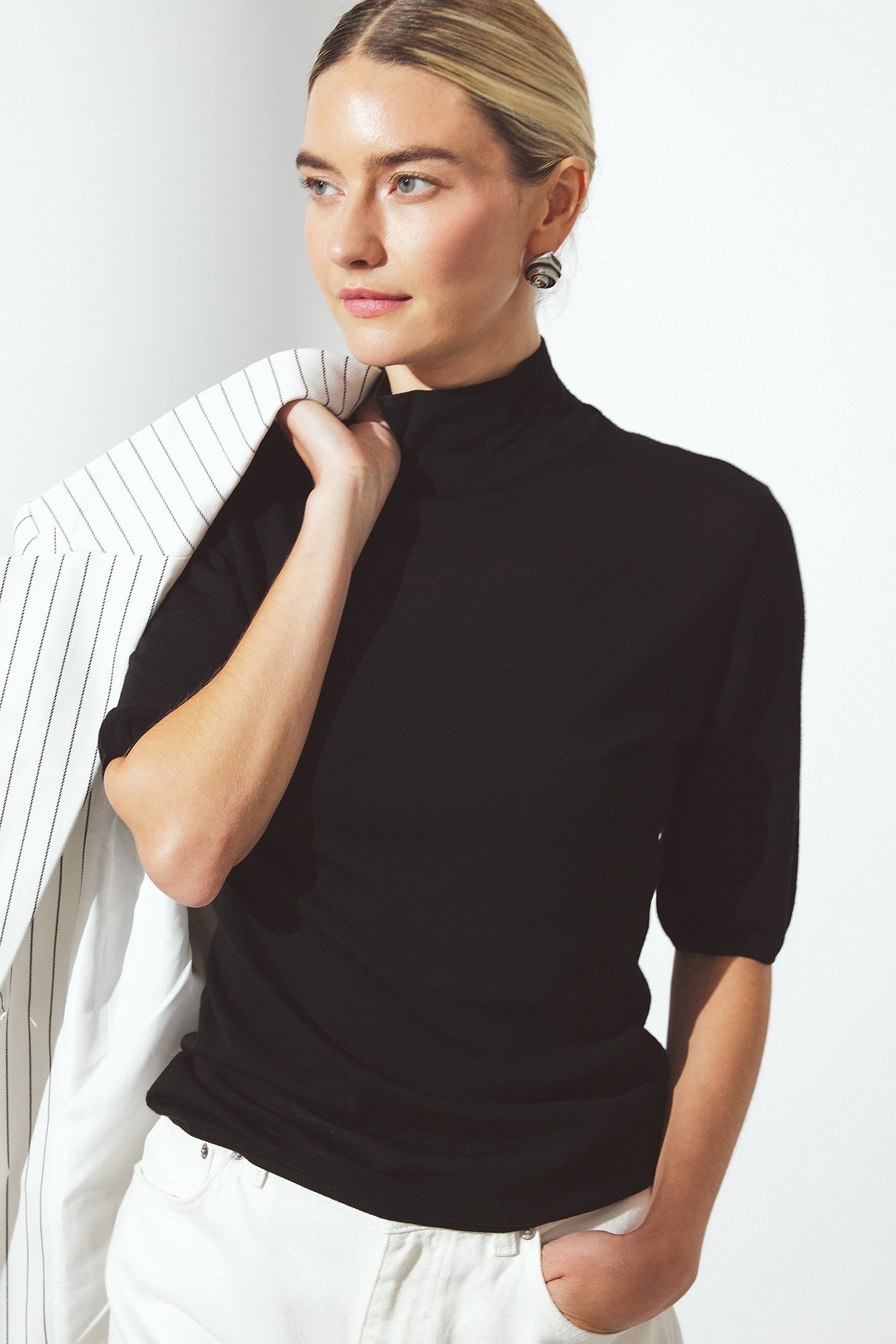 Premium Selection kurzärmeliges Top aus Merinowolle - Premiumqualität - Schwarz - XS (EU 32) - NA-KD / NAKD