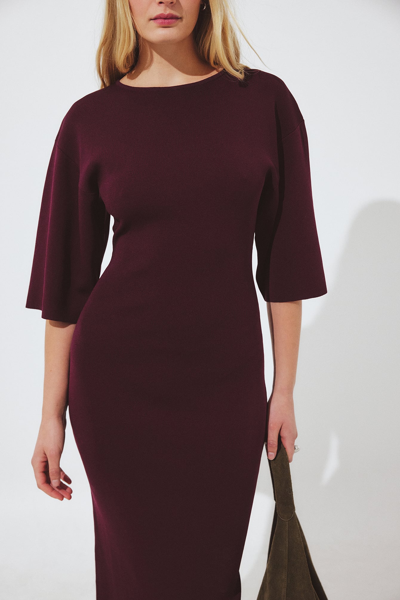 Knitted Midi Dress Burgundy | NA-KD