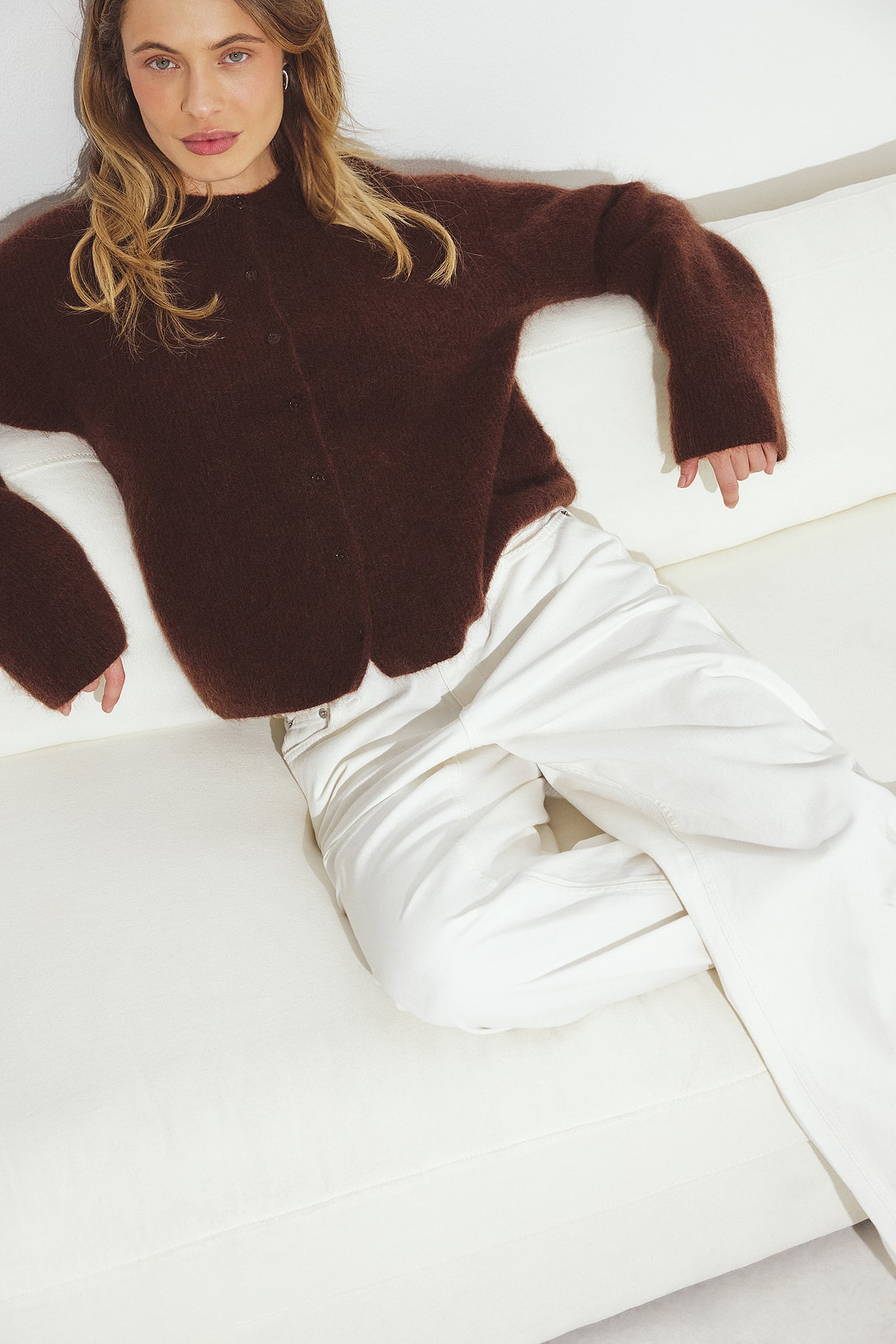 Premium Selection Knitted Mohair Blend Cardigan - Knitwear - Brown - XS (EU 32) - NA-KD / NAKD