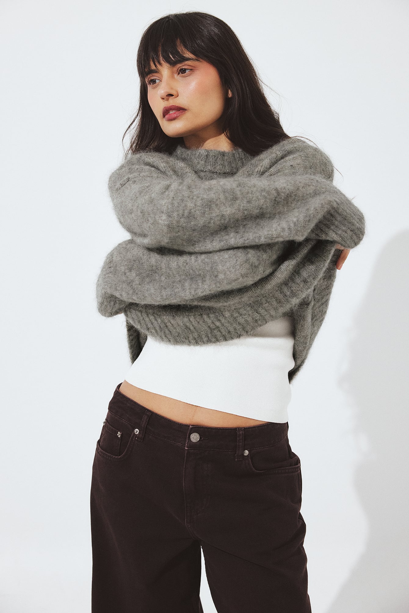 Premium Selection Pull en maille de mohair à encolure ronde - Qualité premium - Gris - L (EU 42-44) - NA-KD / NAKD