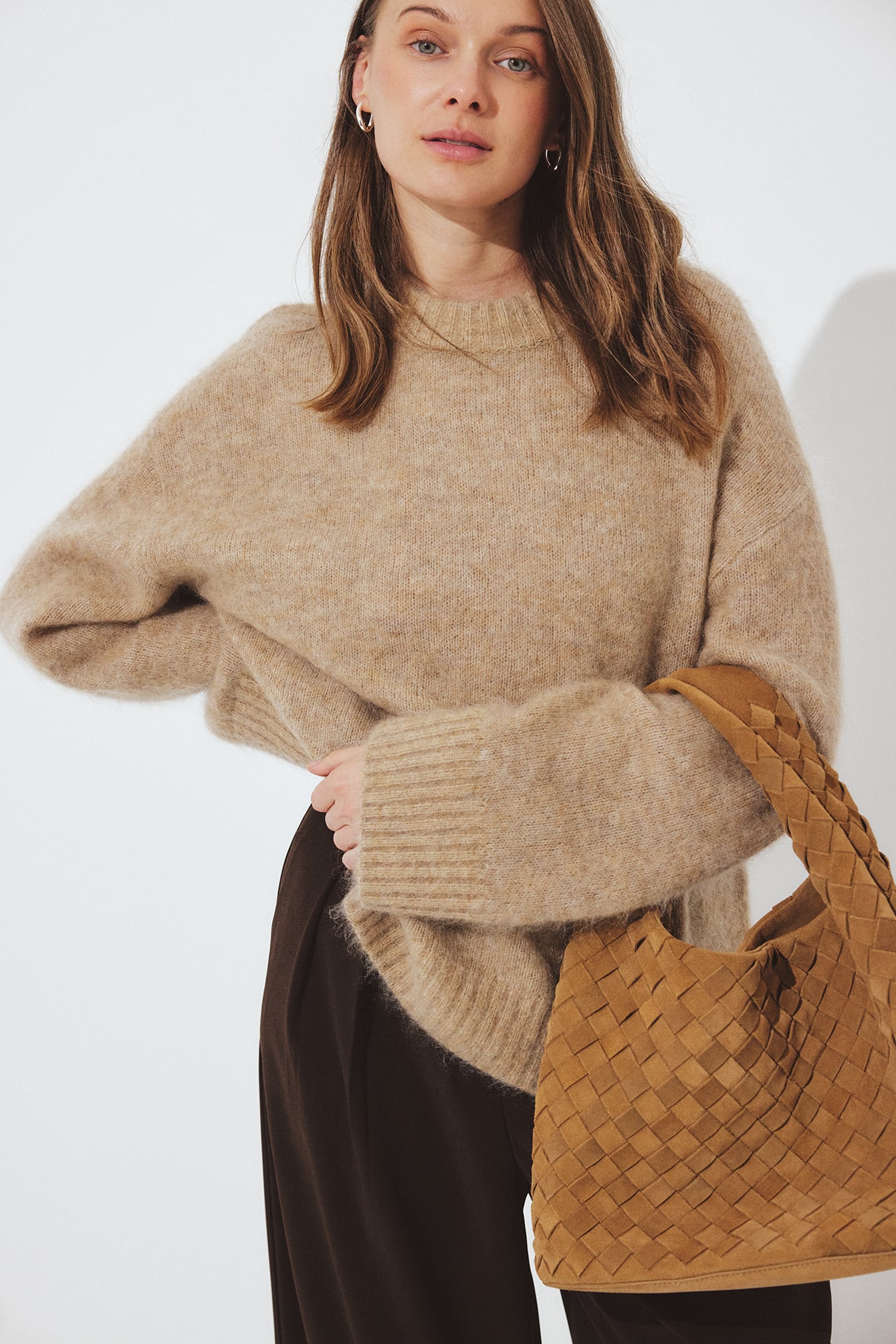 Premium Selection Knitted Mohair Blend Round Neck Sweater - Premium Quality - Beige - XS - NA-KD / NAKD