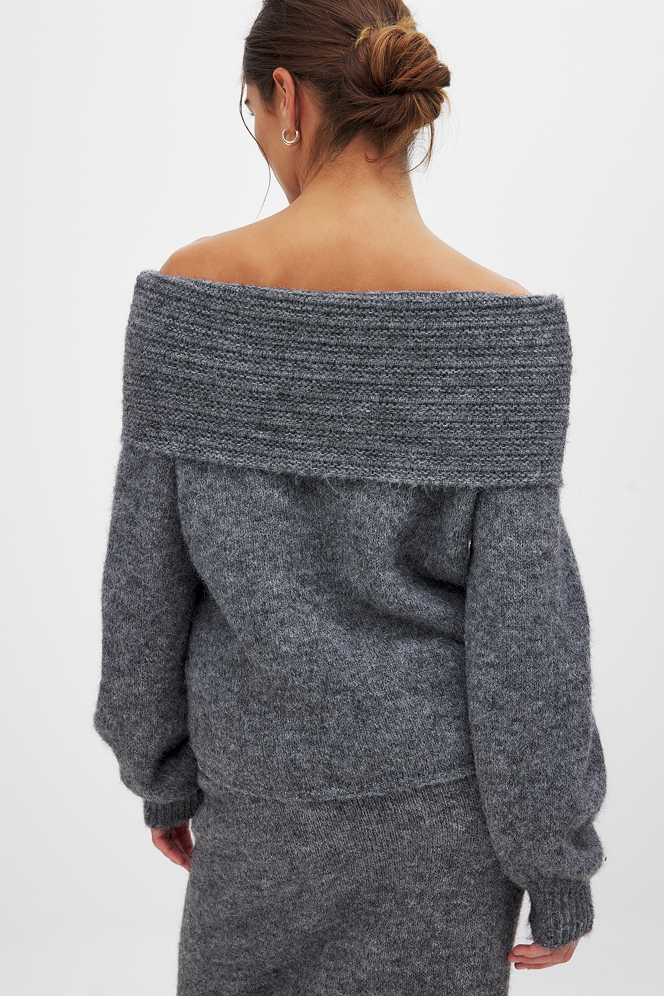 NA-KD Knitted Off Shoulder Sweater - Oversized Sweaters - Grey - M (EU 38-40) - NA-KD / NAKD