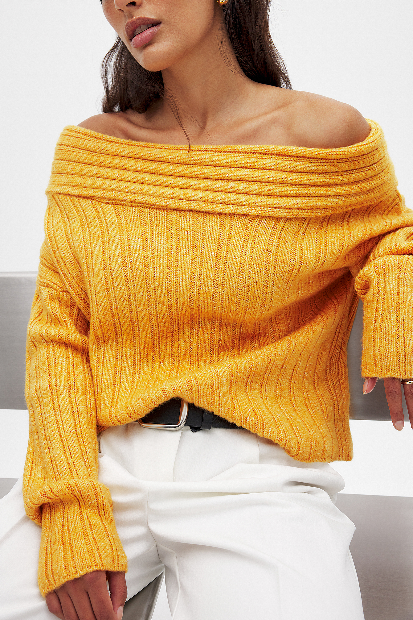 NA-KD Off-shoulder trui - Oversized Truien - Geel - M - NA-KD / NAKD