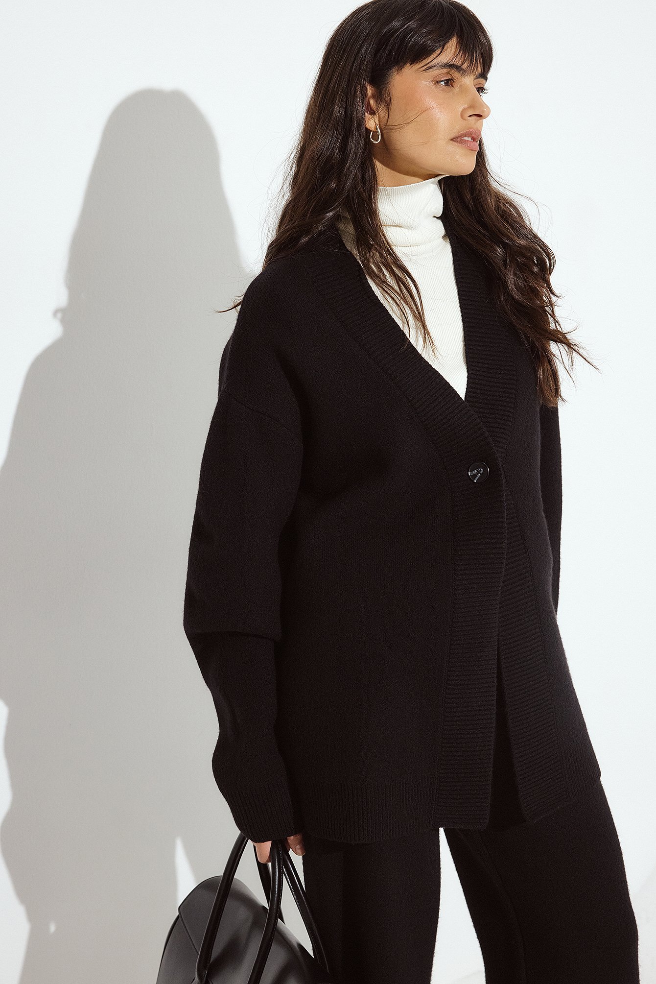 NA-KD Knitted Oversized Cardigan - Oversized Sweaters - Black - L (EU 42-44) - NA-KD / NAKD