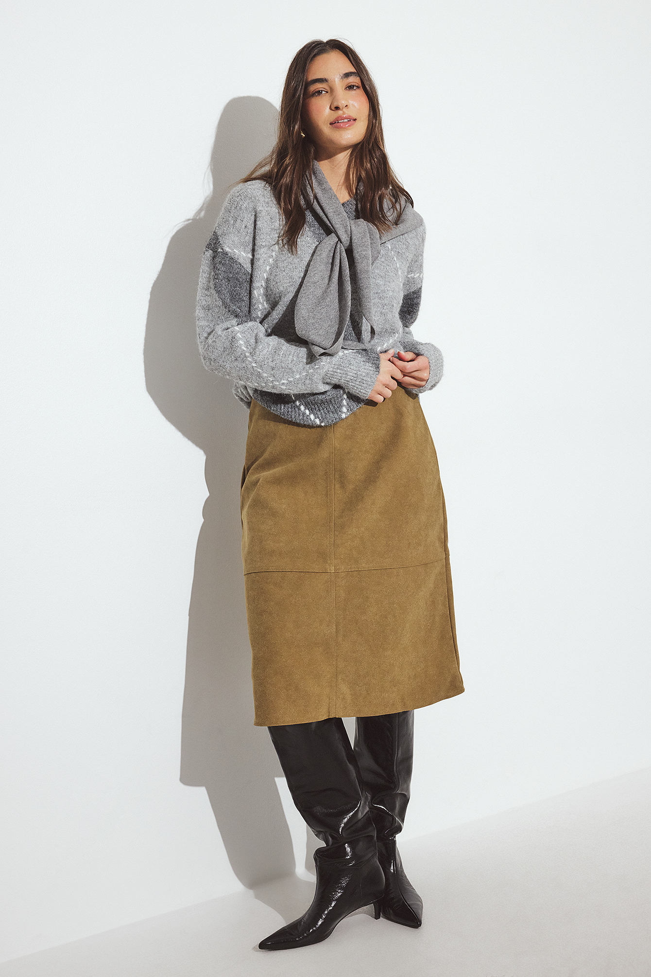 Knitted Oversized Check Sweater - Oversized Sweaters - Grey/Checkered - XS - NA-KD / NAKD