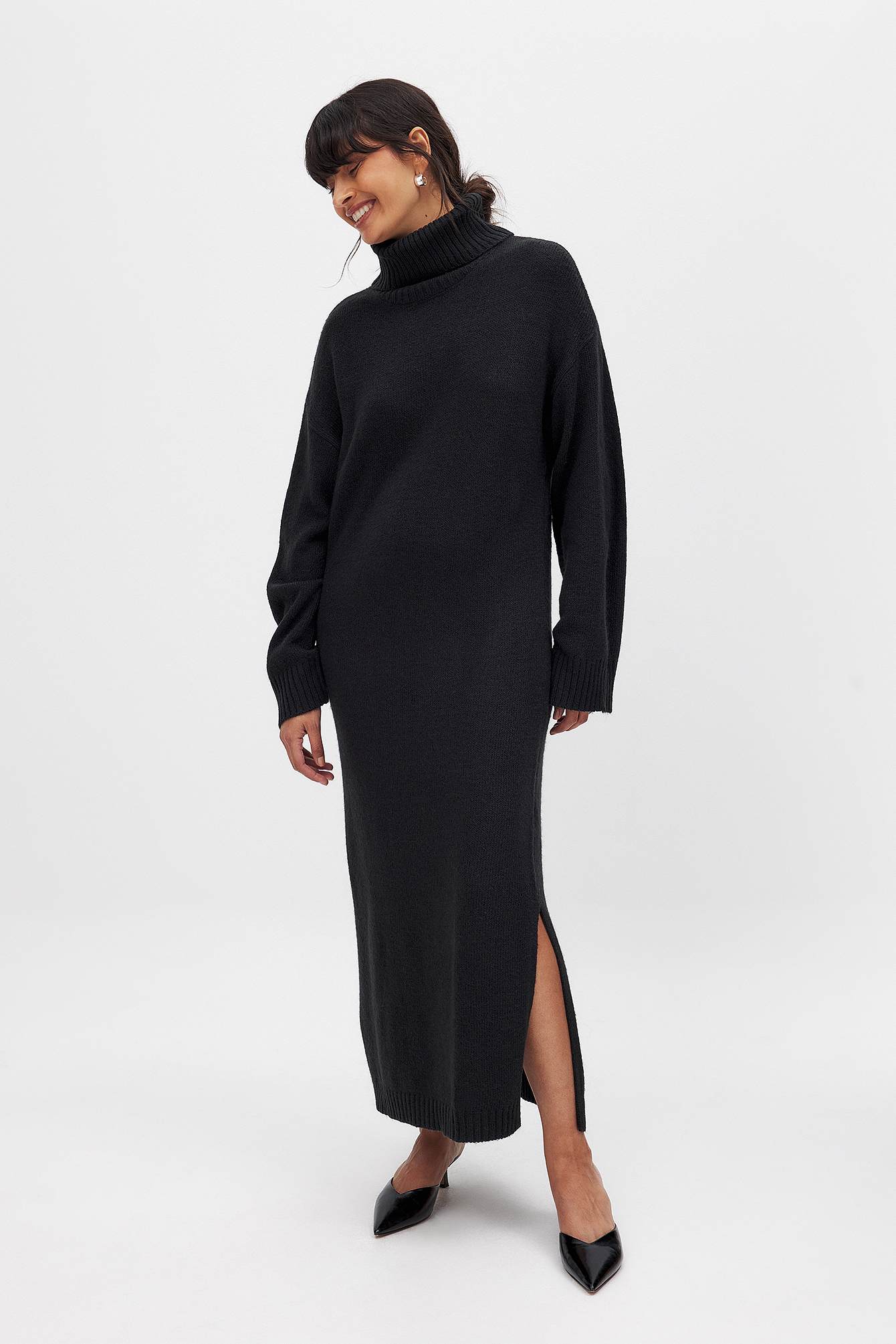 Knitted Oversized Midi Dress Black | NA-KD Knitted Oversized Midi Dress Black | NA-KD