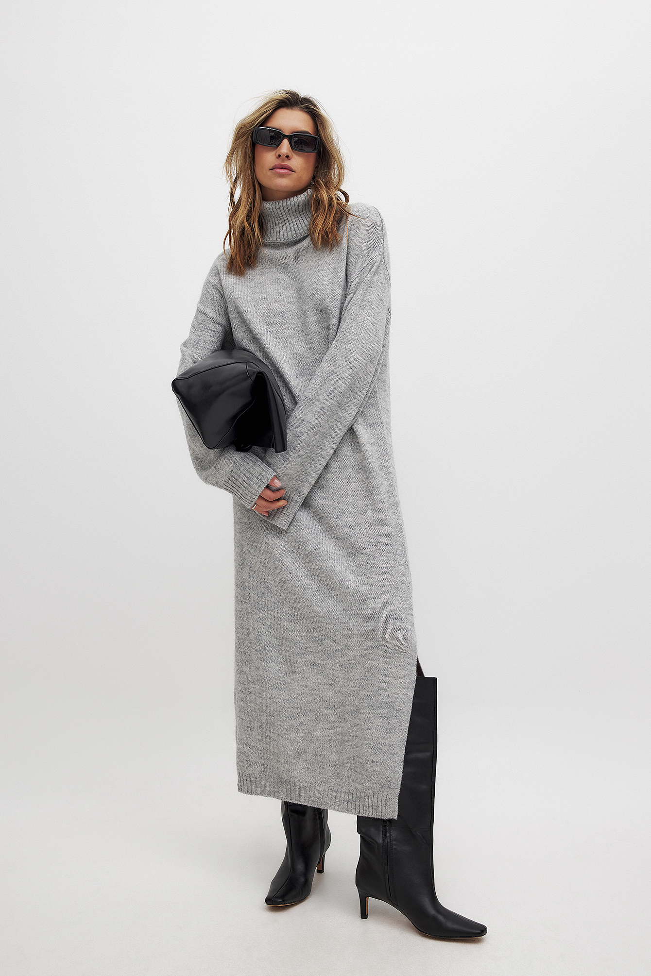 NA-KD Robe longue en maille - Robes d'Automne - Gris - X-Small - NA-KD / NAKD