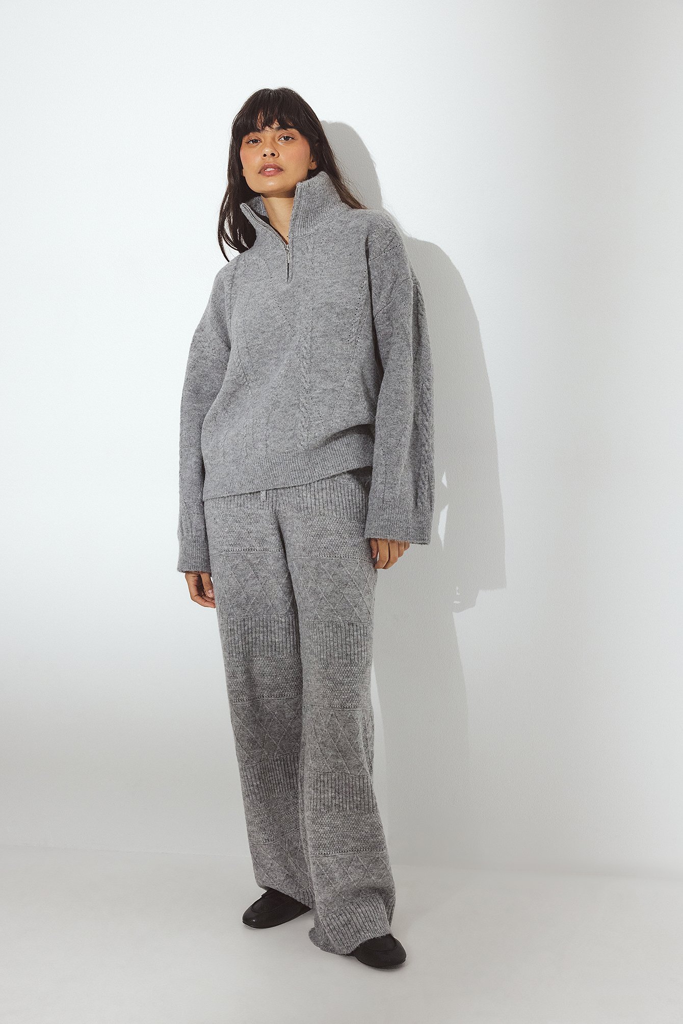 Erica Kvam x NA-KD Knitted Pants - Knitted Pants - Grey - M (EU 38-40) - NA-KD / NAKD